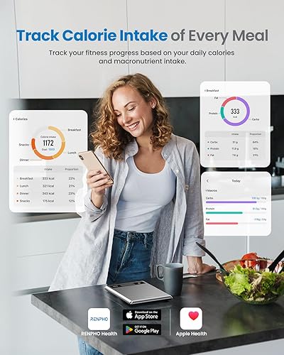 Miniatura 4 de RENPHO Smart Nutrition Báscula de cocina digital con calculadora nutricional para Keto, Macro, calorías y pérdida de peso con aplicación, acero