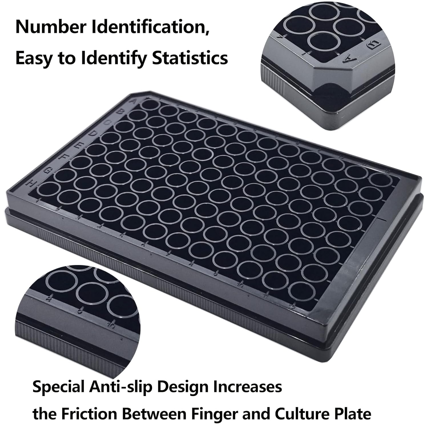 96 Well Low Attachment Cell Culture Plate, Black Well/Clear Bottom Sterile Culture Plates with Flat Bottom, Individually Wrapped, 5Pcs/Box