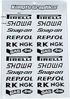 Vista 7 de Kungfu Graphics Hoja universal de calcomanías con logotipos de patrocinadores de motocross para carreras (7.2 x 10.2 pulgadas), negro y blanco