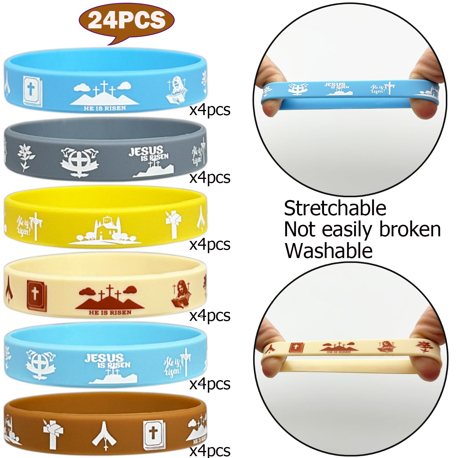 He is Risen Rubber Bracelets Happy Easter Themed Party Supplies Silicone Wristbands He is Risen Easter Party Favors Gift Goodie Bag Fillers Stuff Set of 24 Counts