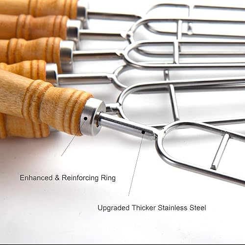 Miniatura 2 de IMEEA Brochetas dobles para asar brochetas gruesas de acero inoxidable con mango de madera, 16.5 pulgadas