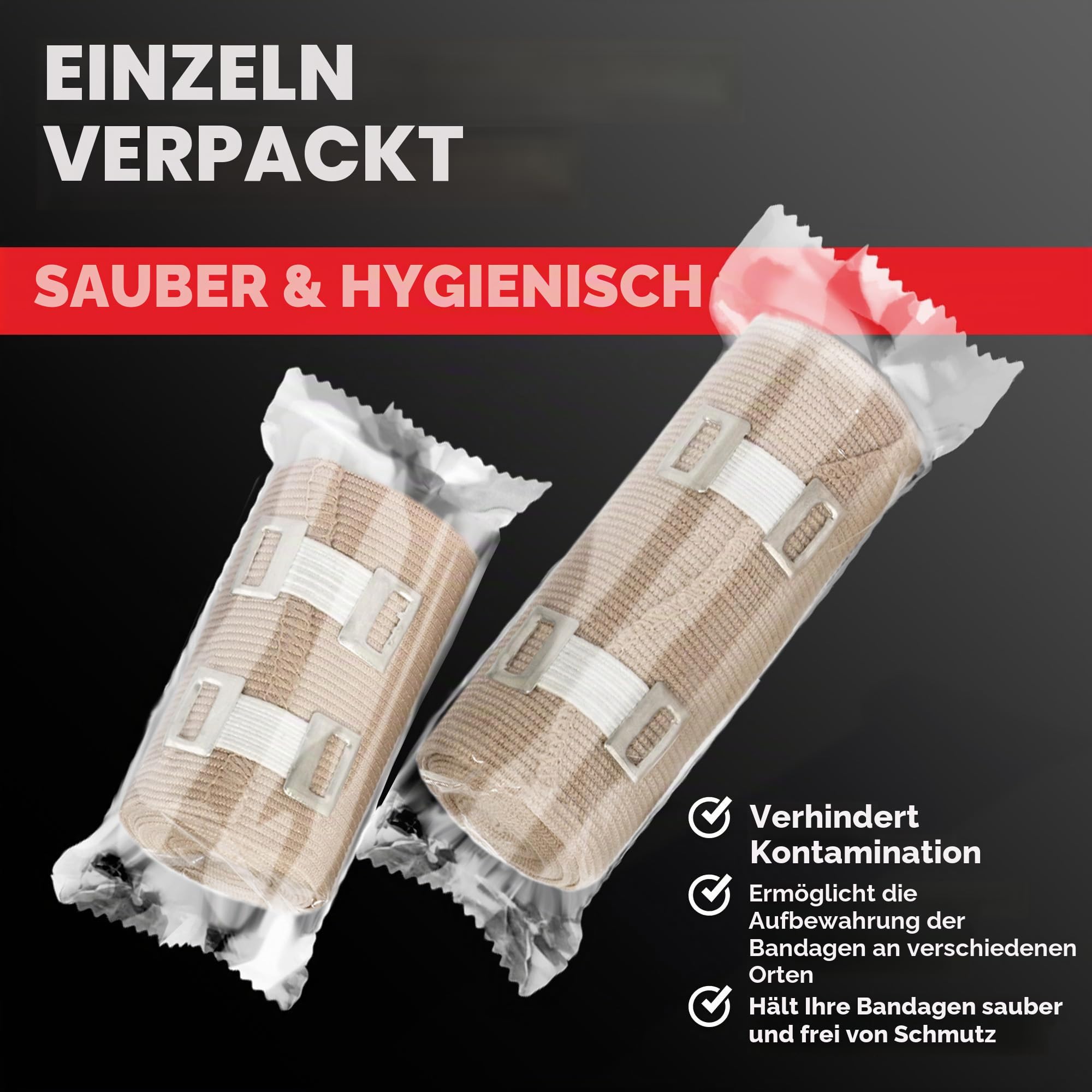 bandagen aufbewahrung Premium Elastische Bandage – 4 Pack + 4 Extra Clips – strapazierfähige Kompressionsbandage (2 x 7,5 cm & 2 x 10 cm Rollen) dehnt sich bis zu 4,6 m Länge Drogerie & Körperpflege Mettwurst Menge:10 g [Werbung | ohne Auftrag]