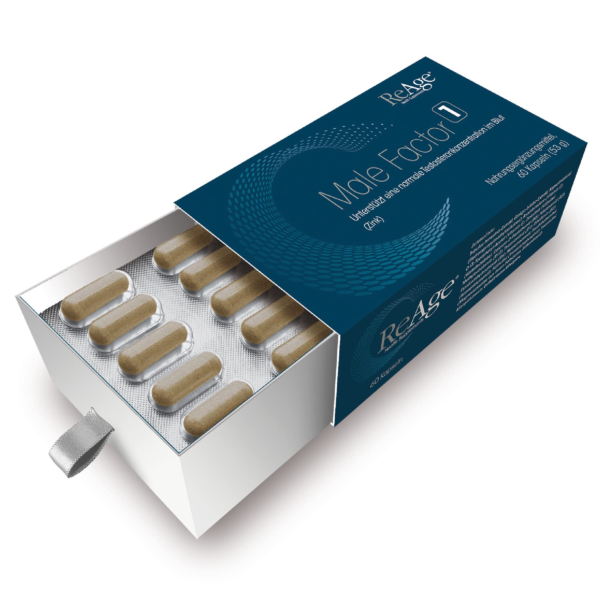 Male Factor 1 für MÄNNER | ZINK und SELEN | 100% natürliche Inhaltsstoffe | Für Muskelwachstum, Kraft & Energie | 60 Kapseln ReAge