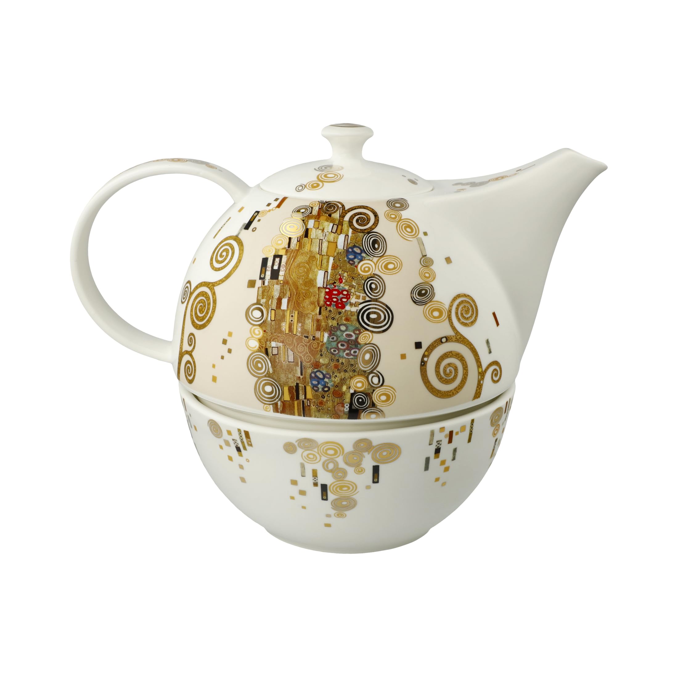 Goebel Teekanne mit Stövchen Artis Orbis von Gustav Klimt aus Porzellan,Größe: 25,x16,5x20 cm, 67-013-61-1