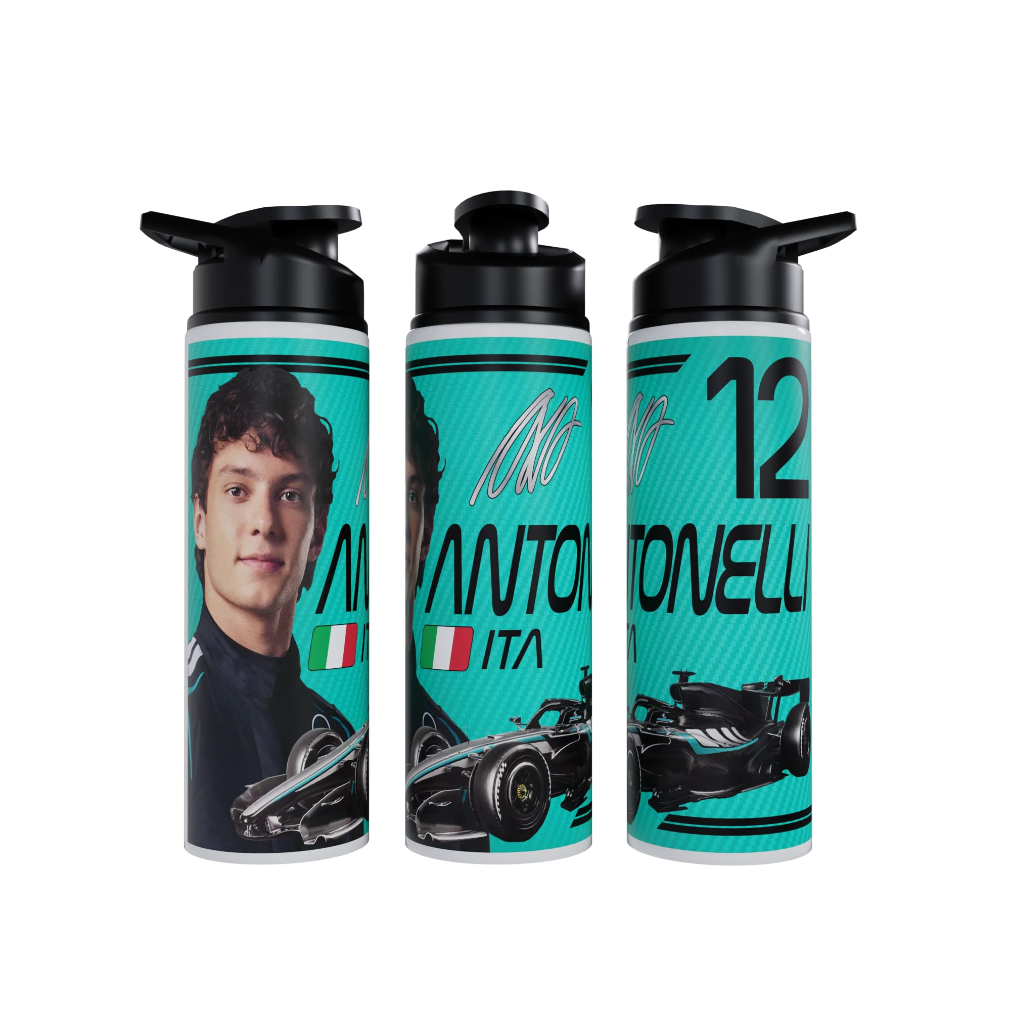 Partisan Antonelli Water Bottle F1 inspired Racing Fan Gift 750ml or 600ml Aluminium Sports Bottle with Flip Lid Carry Handle 2026 (Aqua, 750, Millilitres)