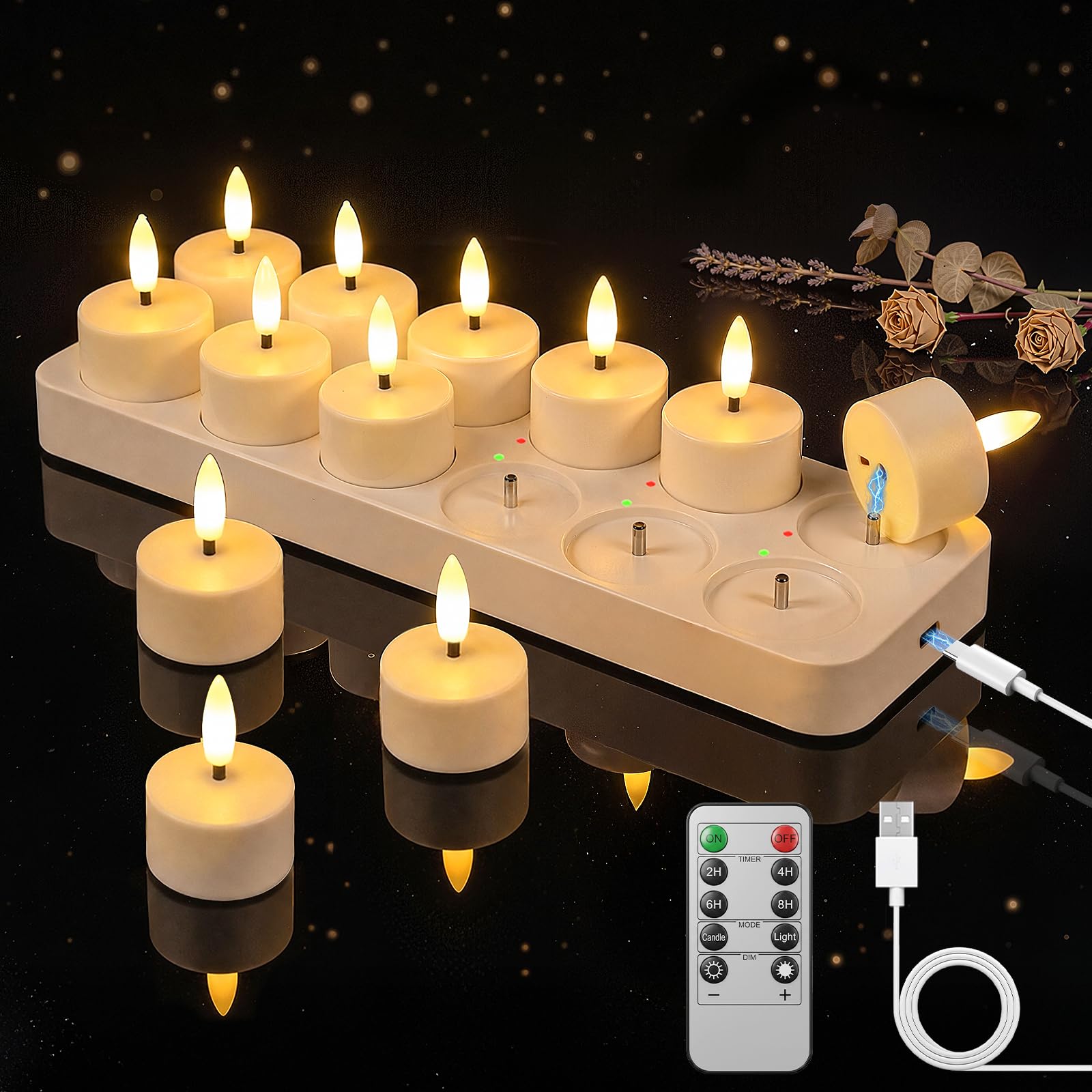 Ketom 12 lumini a LED senza fiamma, funzionamento a batteria, colore bianco