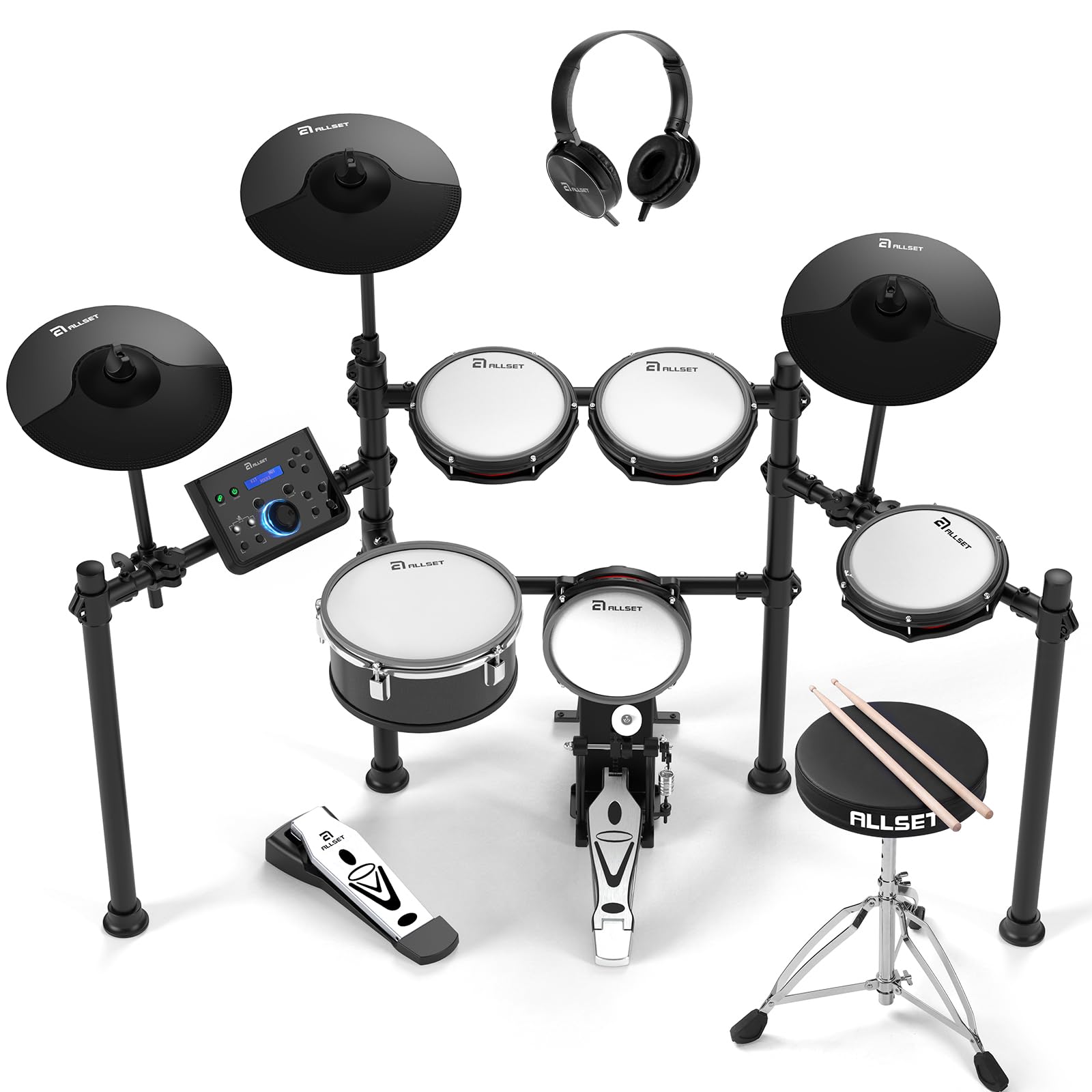 ALLSET 700 Professional Electric Drum Sets with Mude Mesh Drum Pads, 10