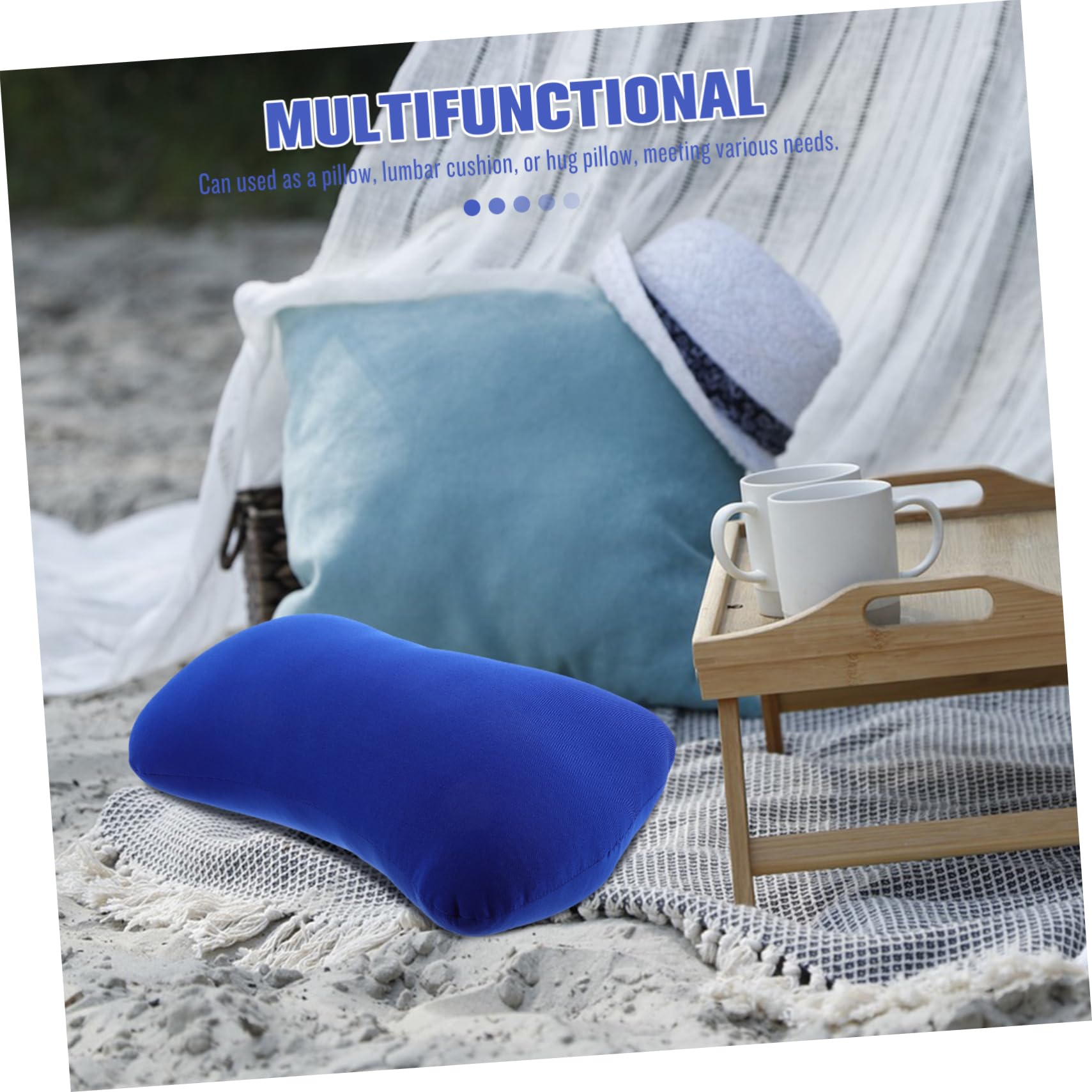 Mikikit Almohada Cuello de Espuma Ligera Forma de Hueso, Portátil y Mini, Adecuado para Camping al Aire Libre y Viajes, Fabricada en Poliéster Spandex Azul