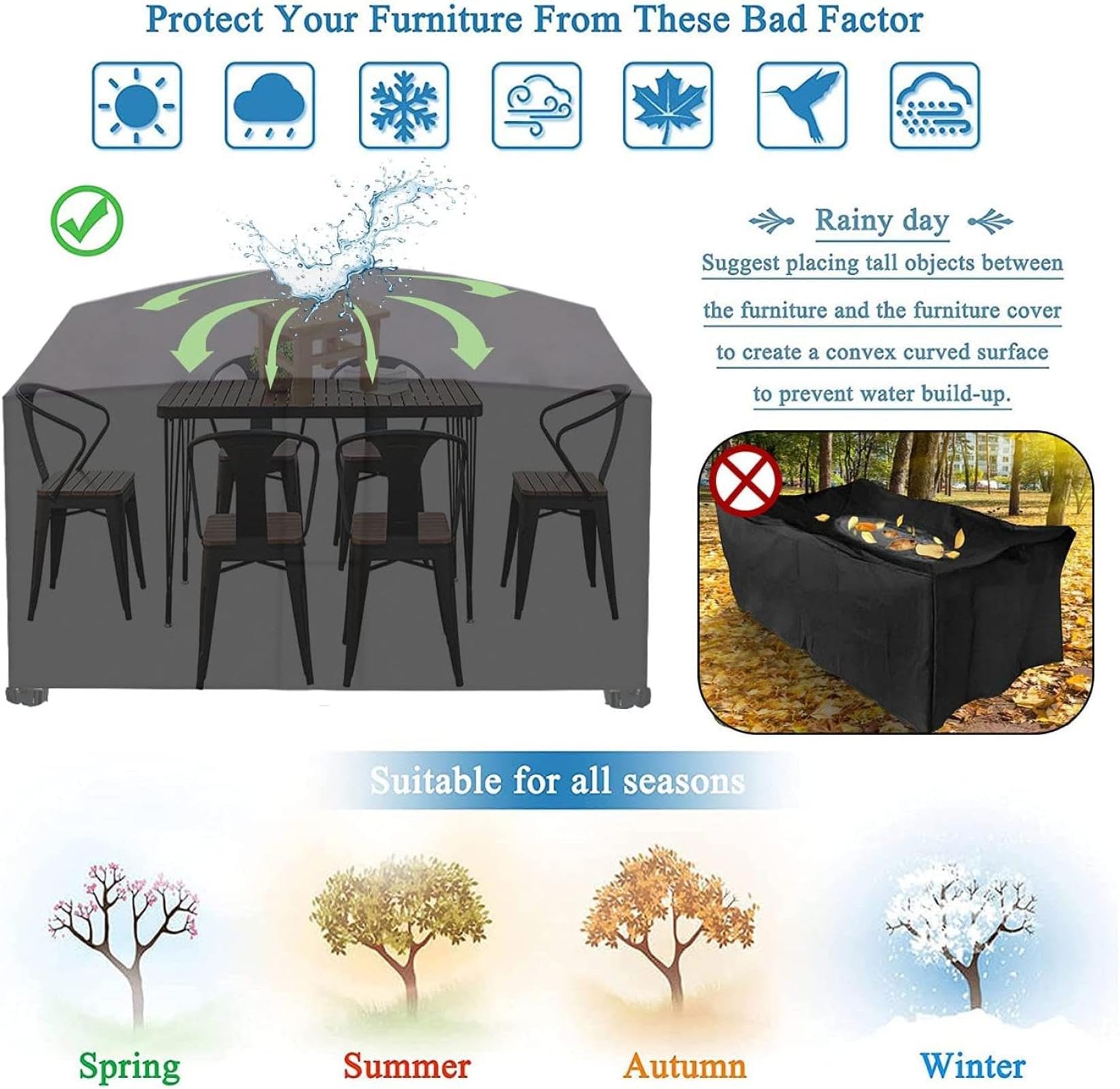 Housse Salon de Jardin Exterieur 180x90x80cm Épais,Durable Tissu Oxford 420D Couverture de Protection Housses de Meubes Exterieur Imperméable,Anti-UV,Résistance au Vent
