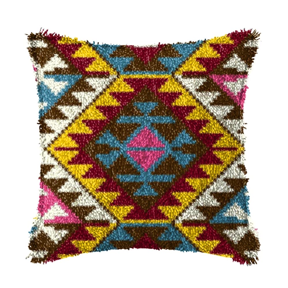 DL-YTG DIY Latch Hook Kits Throw Pillow Flowers Cover Rug Pattern Color Printed Canvas16X17 inch, Crochet Needlework Crafts for Adults