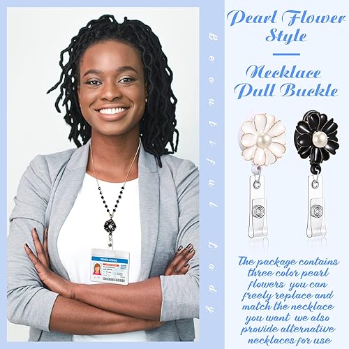 Miniatura 4 de Juego de 2 cordones para tarjetas de identificación con cuentas para tarjetas de regalo de Navidad collares retráctiles para enfermeras y profesores