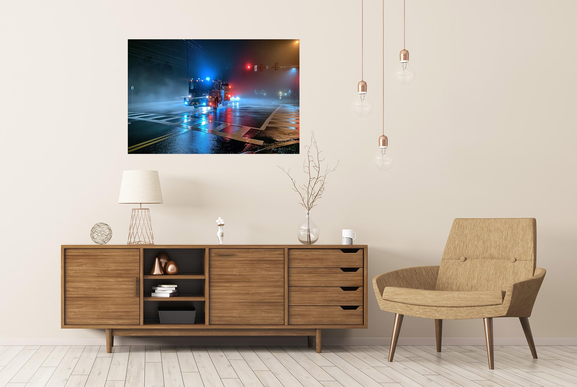 islandburner Póster Premium Dramático Camión de Bomberos Mural Salón para Héroes de la Vida cotidiana - Formato Grande