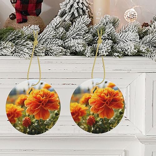 Miniatura 7 de Adornos de cerámica para árbol de Navidad, flores de caléndula, flores de otoño, adornos redondos de cerámica, decoraciones divertidas de Navidad,
