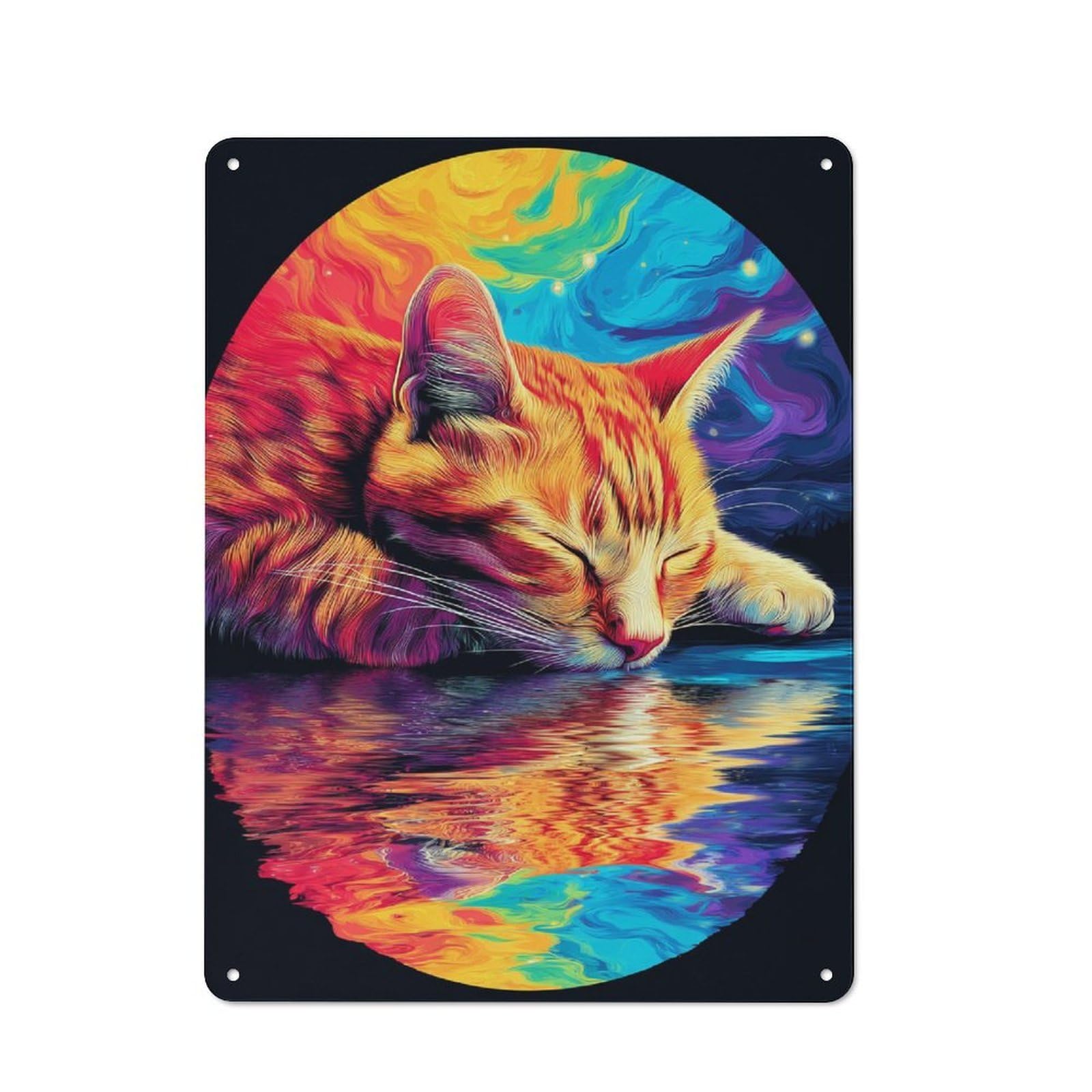 Junmoney Rainbow Cat Reflection -1 40X30cm Retro Tin Sign With For Kitchen Or Home Bar, A Decorative Gift For A Newly Furnished Kitchen And Home Bar