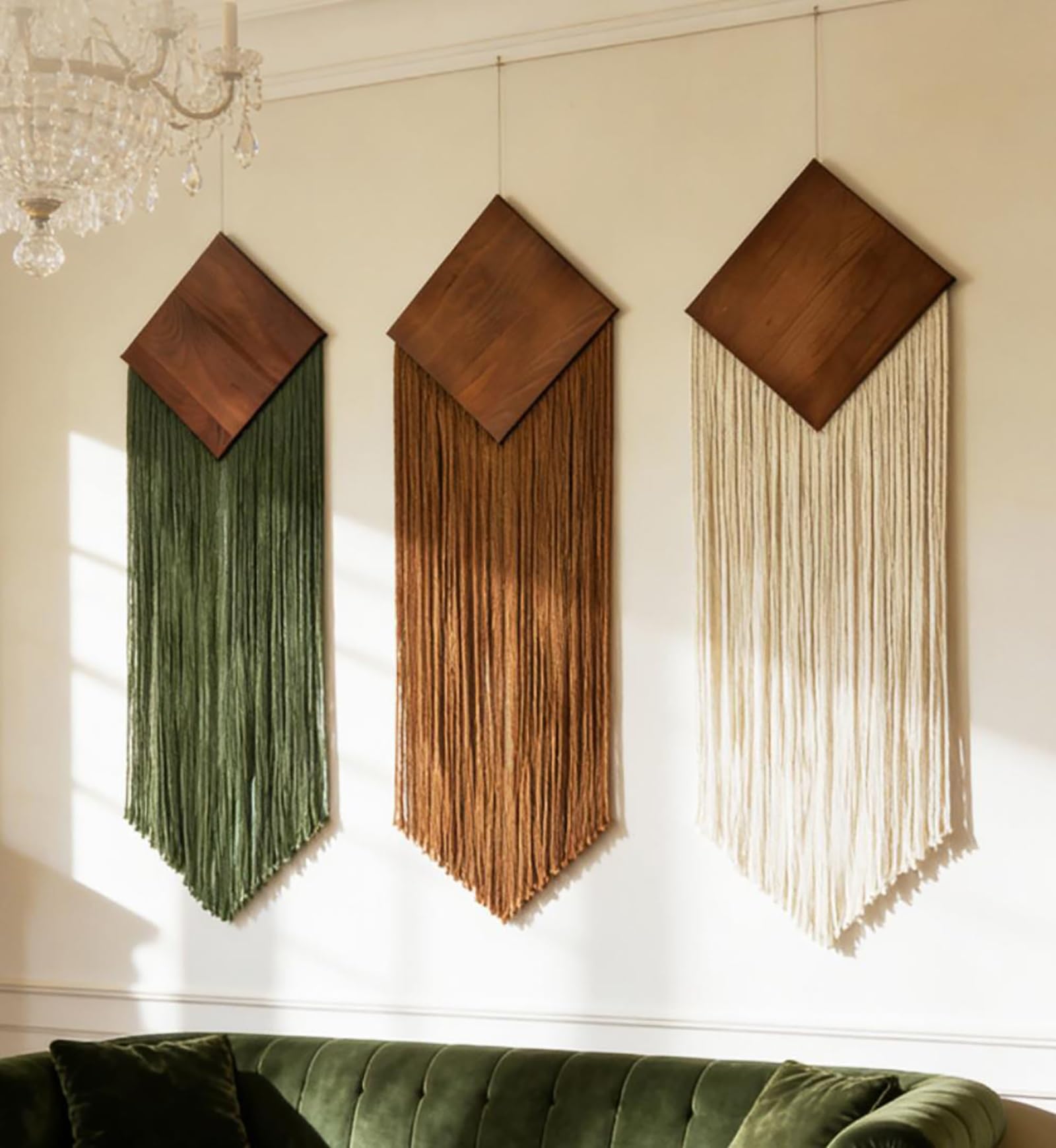 TaLcuS Large Macrame Wall Hanging Leaf Tapestry, Handmade Woven Tassel Boho Chic Home Art Decor for Bedroom, Apartment(1set)