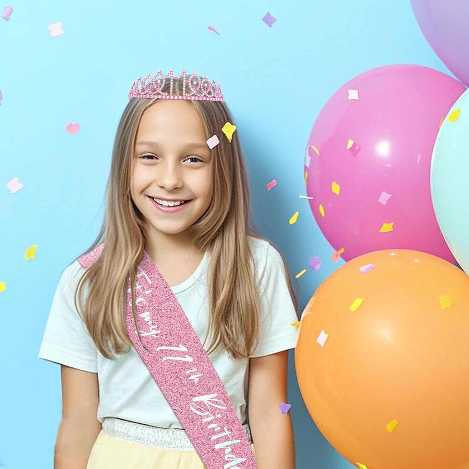 Canitor 11th Birthday Decorations for Girl Happy Birthday Crown Tiara Headband Sash Set for Party Gifts
