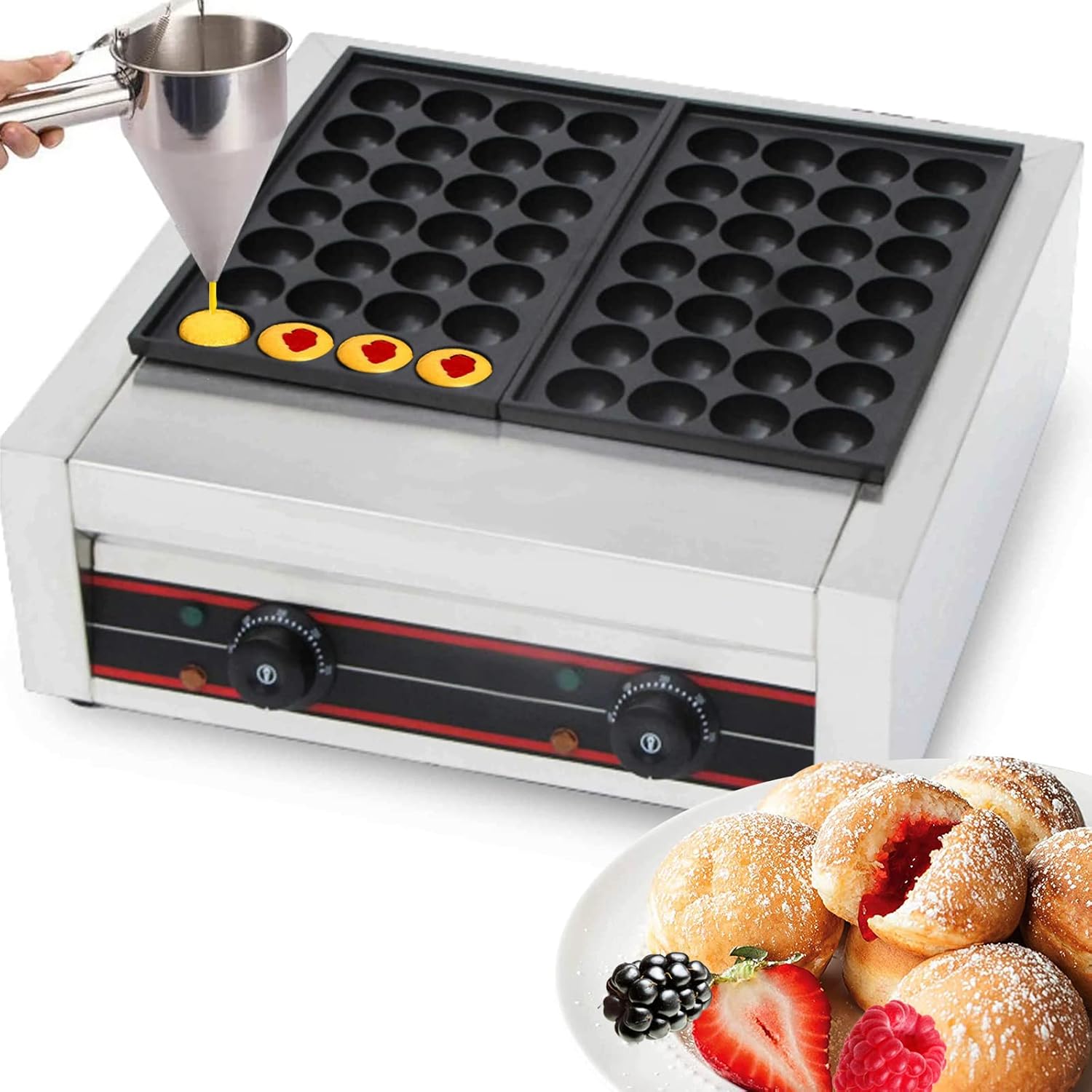 Takoyaki Maker Commercial Ebelskiver Pan 56 Holes Electric Grill Machine for Aebleskiver, Cake Pops, Pancake Balls, Donut Holes, 4000W, 110V