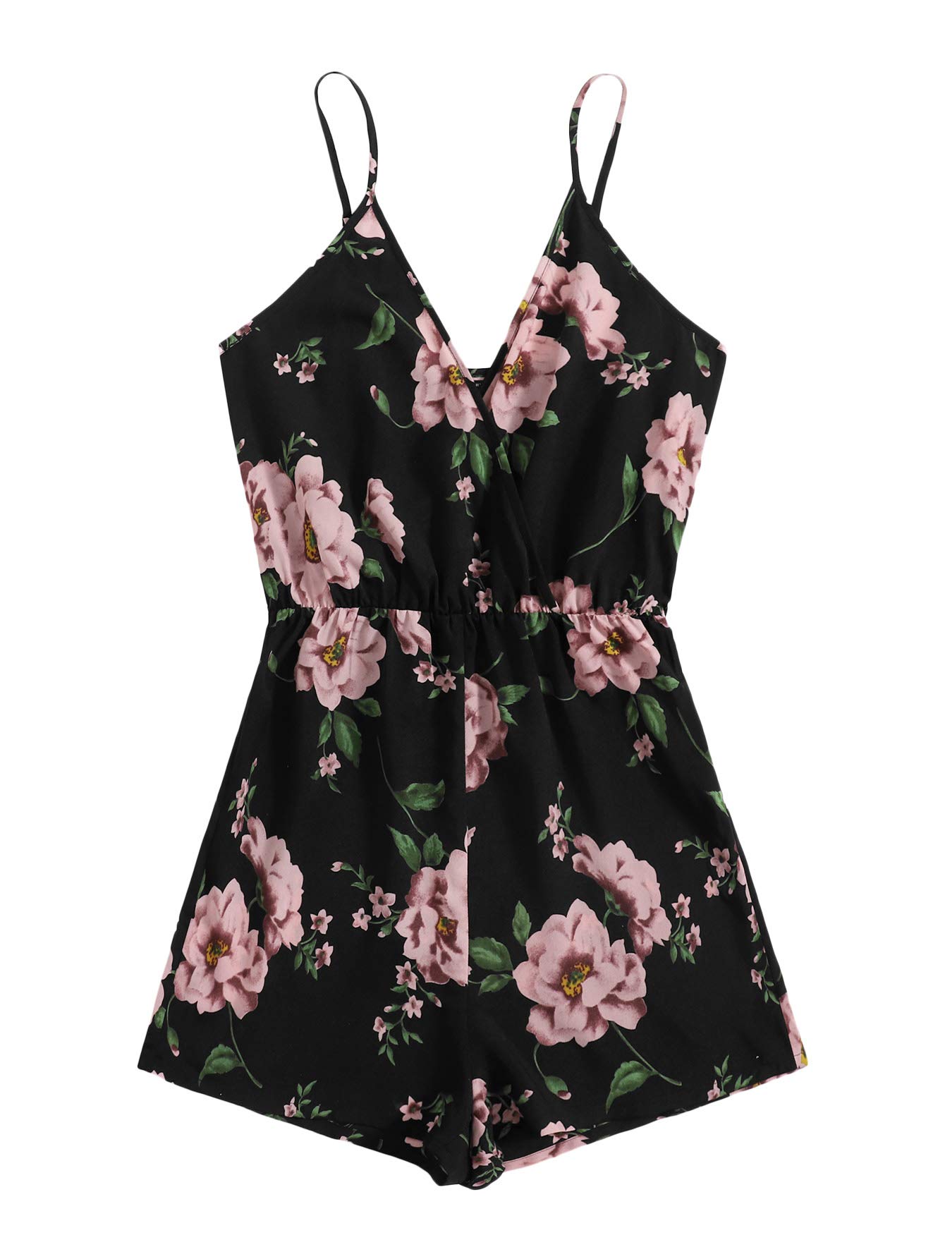 SweatyRocks Women's Boho Floral Print V Neck Beach Shorts Romper Jumpsuit with Belt