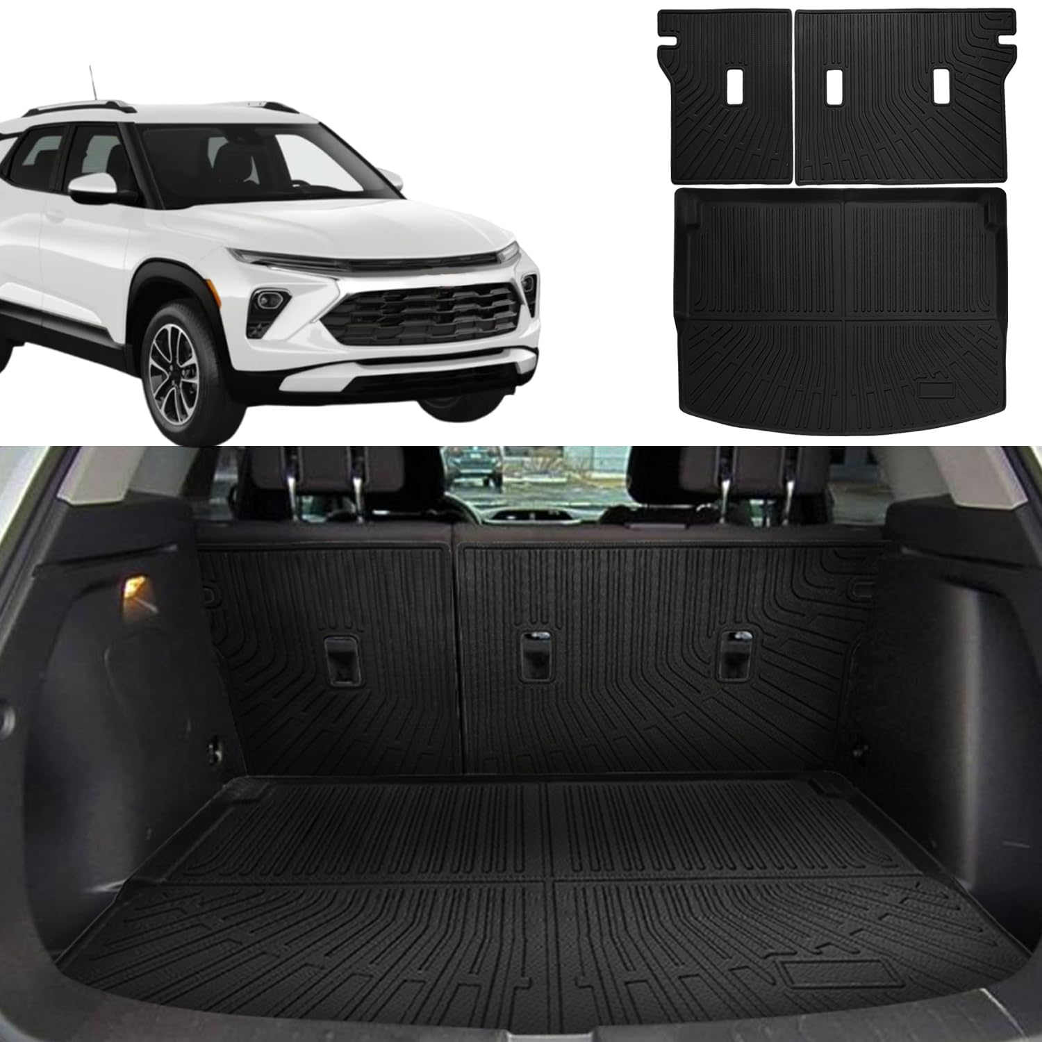 (2) Cargo Liner Fits for Chevy Chevrolet Trailblazer 2021 2025 2024 2023 2022 Trunk Liner All Weather Cargo Mat, Custom Fit TPE Anti-Slip Car Seat Back Protector Accessories (with Backseat Mat) (BID IS PER ITEM, LOT IS FOR 2 CARGO MATS+)