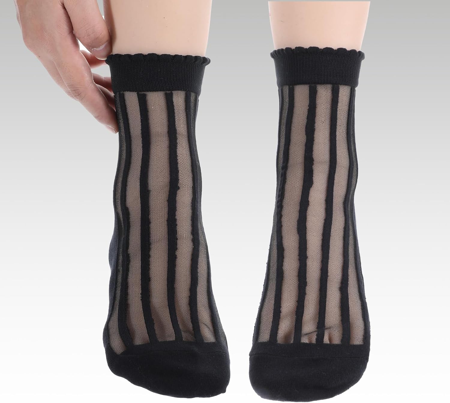 3 Pairs Black Sheer Socks Women Ankle,See Through Socks for Women,Dots, Stripes and Geometric,Summer - Image 7