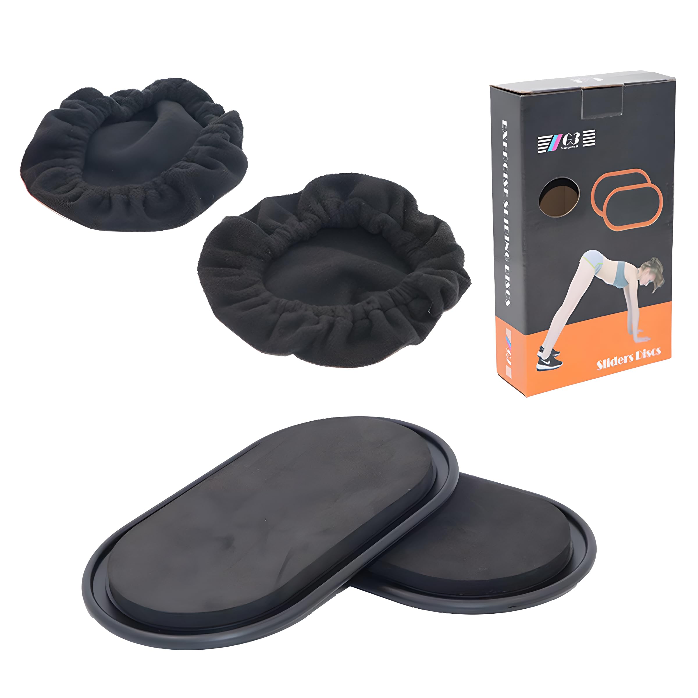 TechsonExercise Sliders Discs, 2 Pack Dual Sided Oval Shape Floors Sport Core Sliders with Covers, Yoga Fitness Training Gliding Equipment (Black)