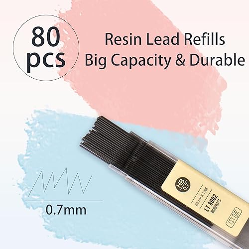 Miniatura 3 de Juego de 4 lápices mecánicos estéticos, bonitos lápices mecánicos, 4 tubos de 0.028 in, repuestos de plomo HB, 3 borradores, suministros escolares