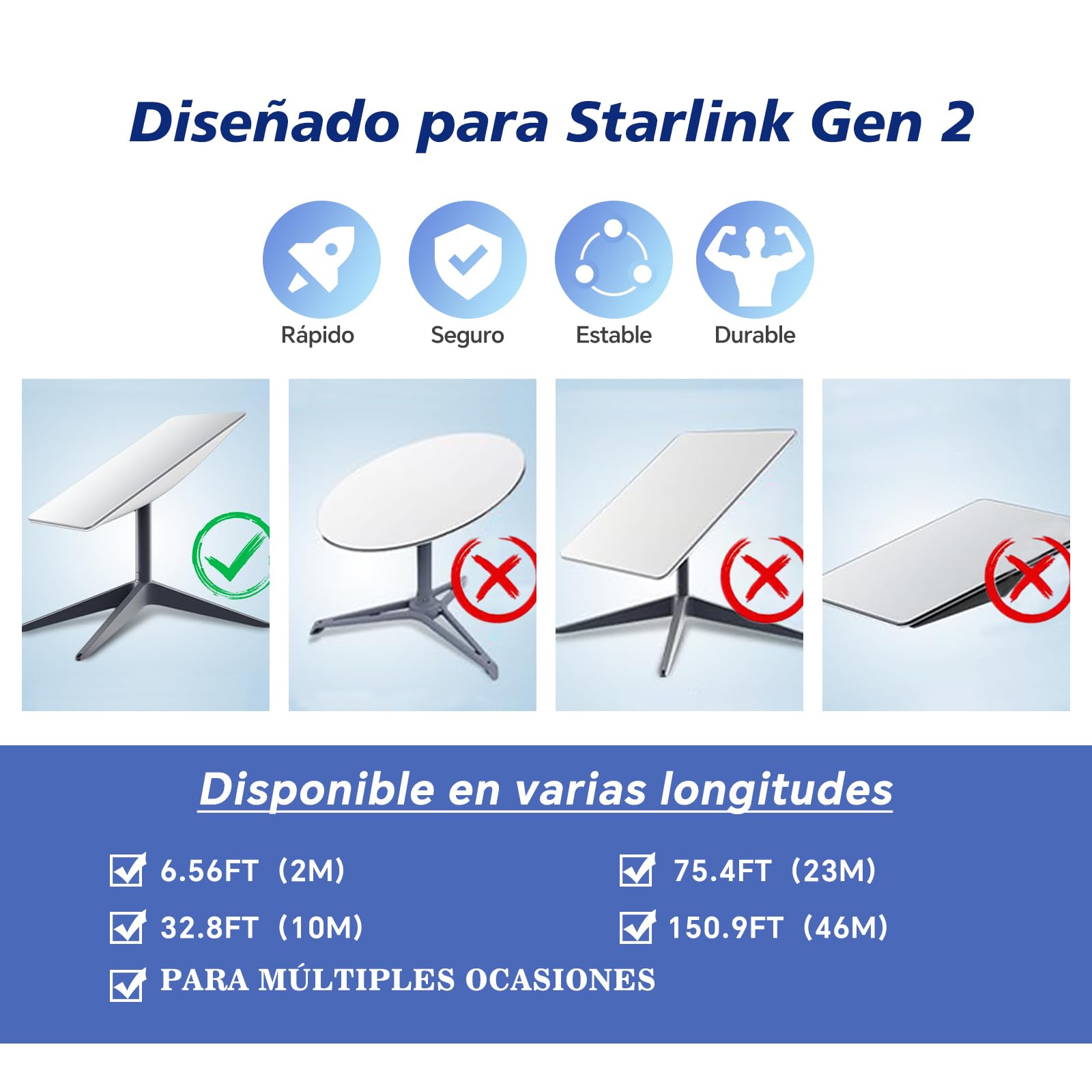 Starlink Gen2 - Cable de repuesto Starlink (10 m, transmisión de alta velocidad, 1200 Mbps, resistente al agua, Starlink Rectangular, Satellite V2, protección multifunción, Starlink V2,