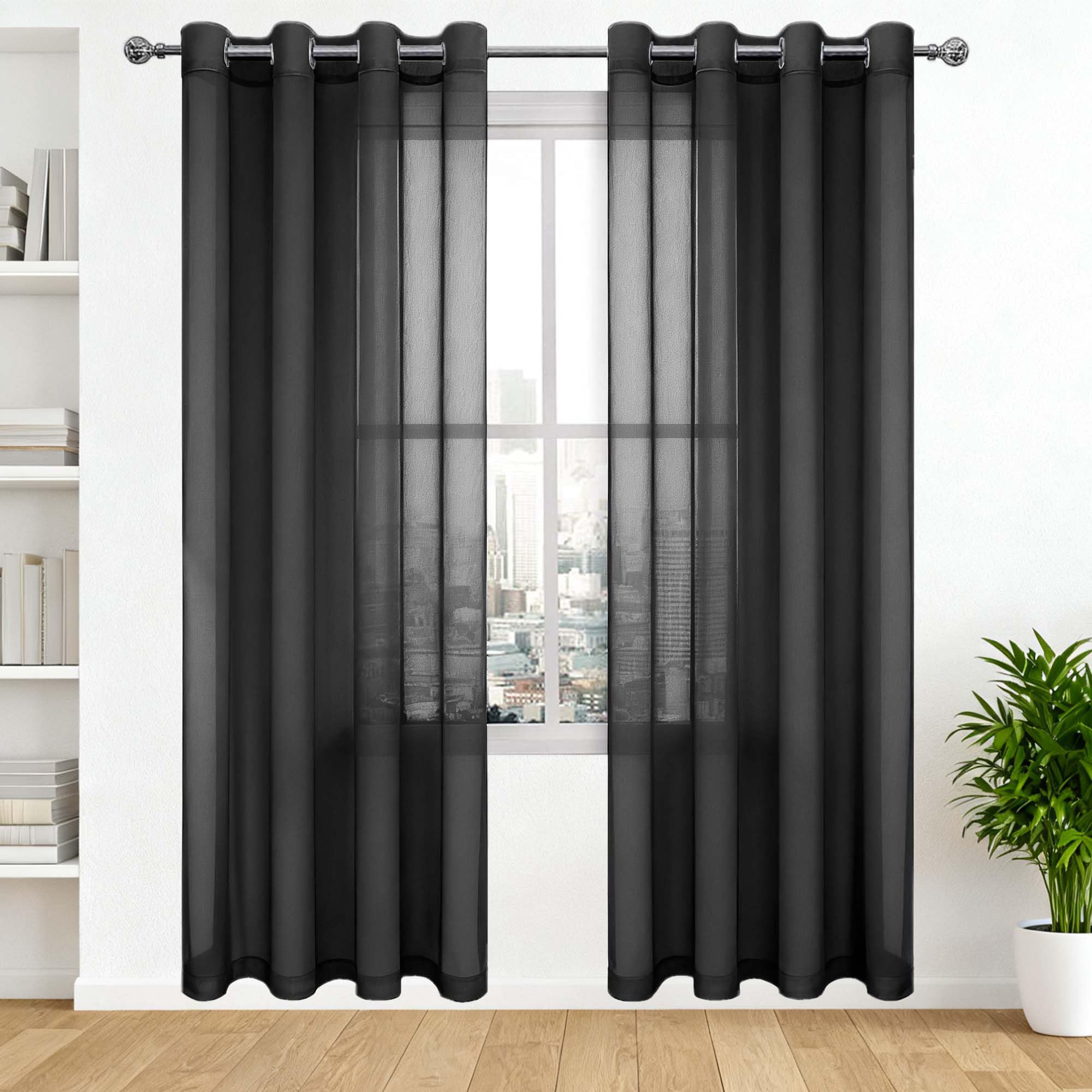 Voilage transparent noir 400x115 cm oeillets fenetre salon moderne