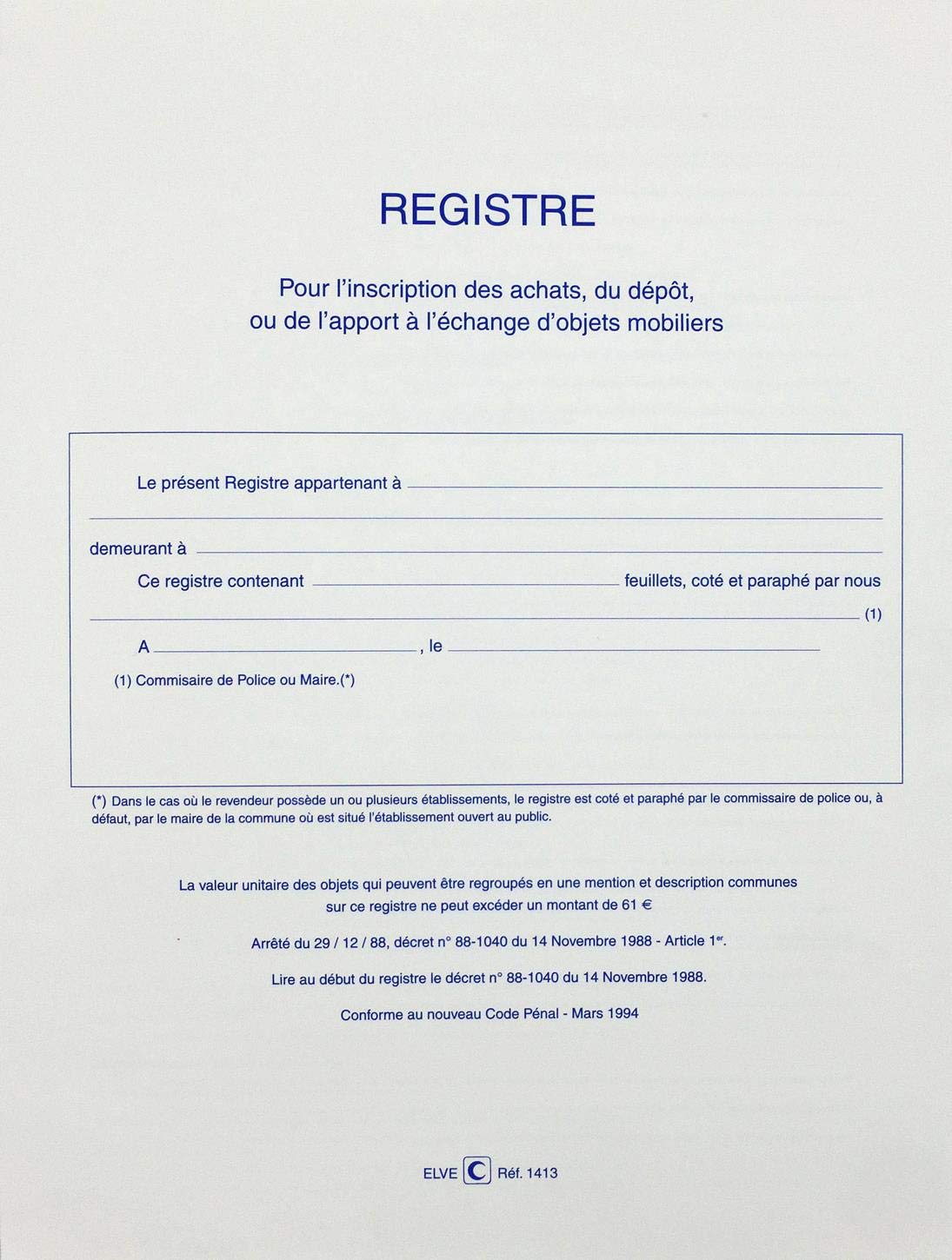 Image secondaire de Lebon et Vernay Registre objet mobilier pour antiquaire /brocanteur 104 pages Format 25x32cm Bleu Marine