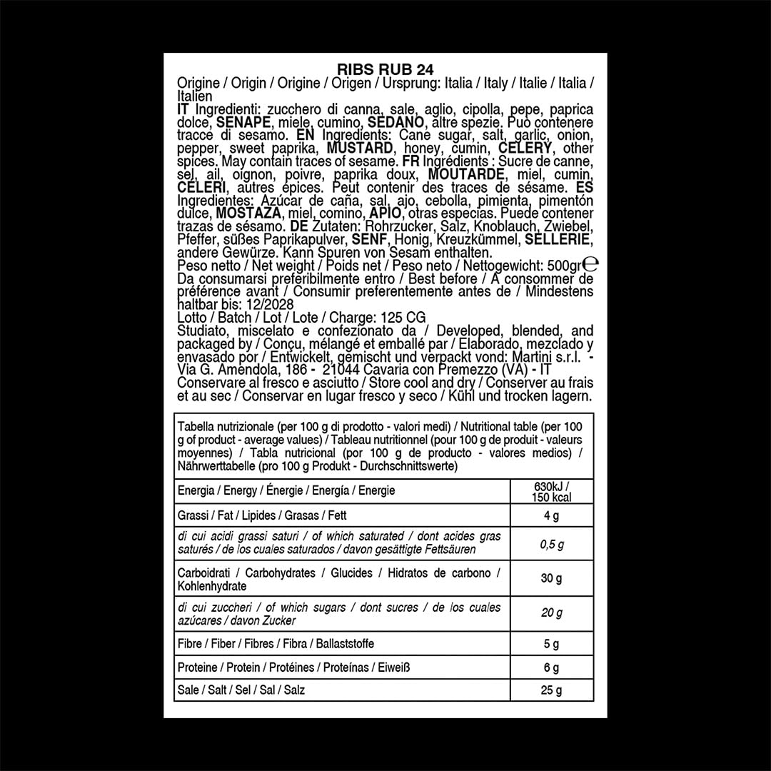 Rub BBQ Ribs 24 Bembo – 500 g - Mélange d’Épices pour Travers de Porc – Marinade Sèche Barbecue – Idéal Grill et Fumage – Made in Italy
