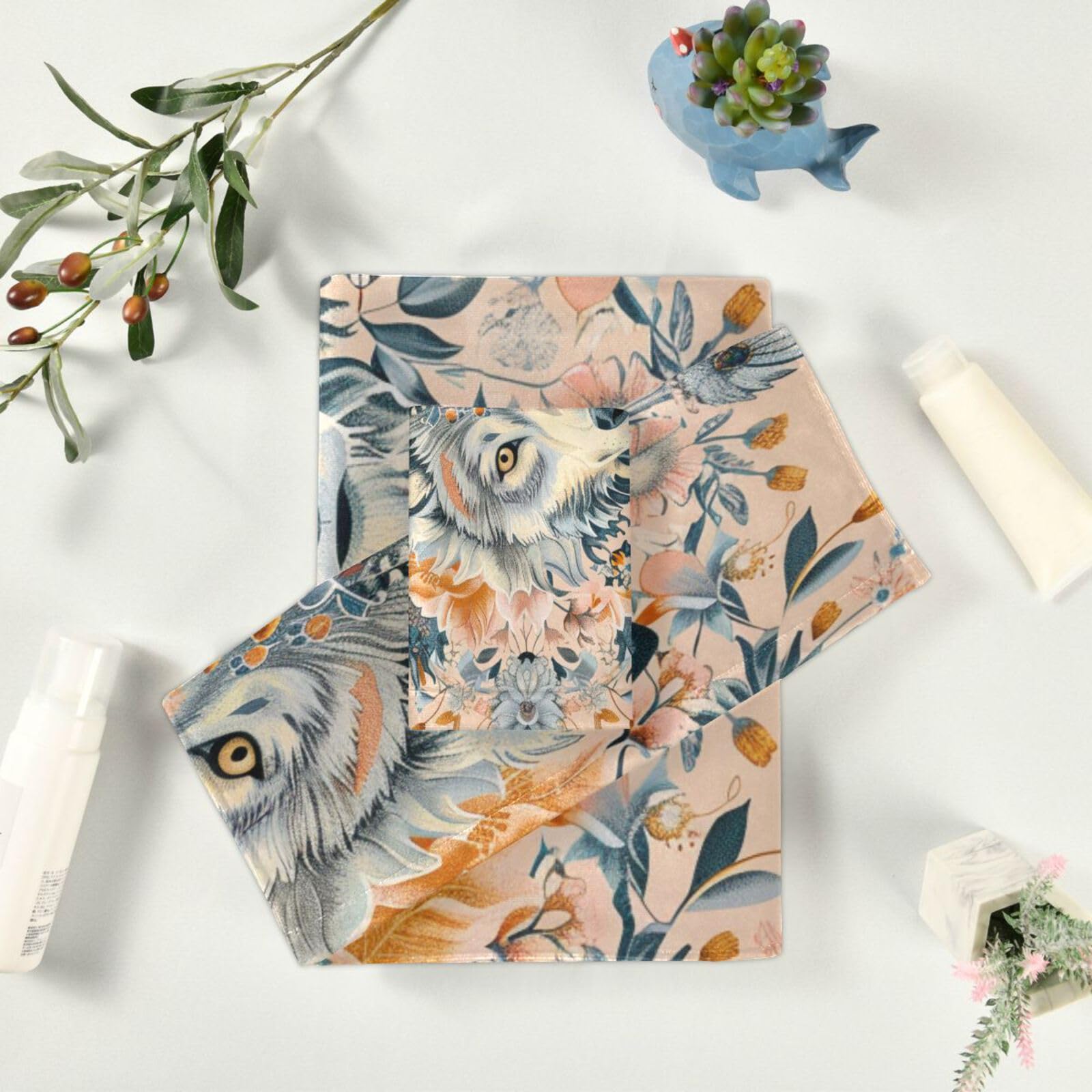 Styl boho kwiat kwiatowy beżowy wilk szybkoschnące ręczniki do twarzy zestaw 3 sztuk, 1 ręcznik kąpielowy 1 ręcznik do rąk 1 ściereczka do kuchni łazienki jogi siłowni