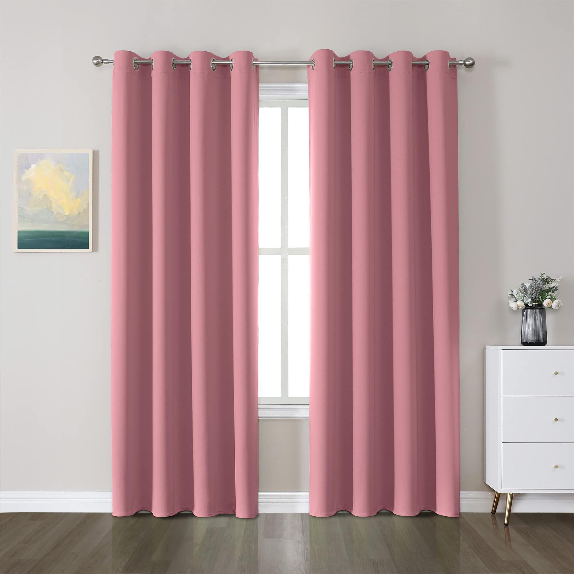CUCRAF Room Darkening Blackout Curtains for Bedroom,Light Blocking Drapes for Living Room Curtains 95 inch Length,Set of 2 Panels (52 x 95 Inch, Pink)