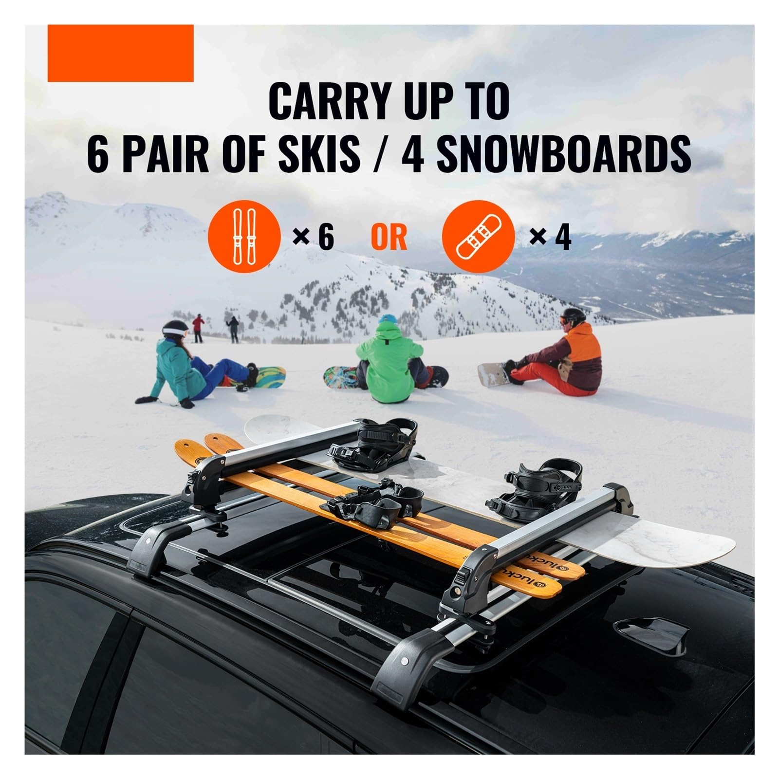 31.7-Inch Universal Ski Rack Car Roof Most Crossbars Aluminum Snowboard Ski Rack with Lock & Rubber Padding