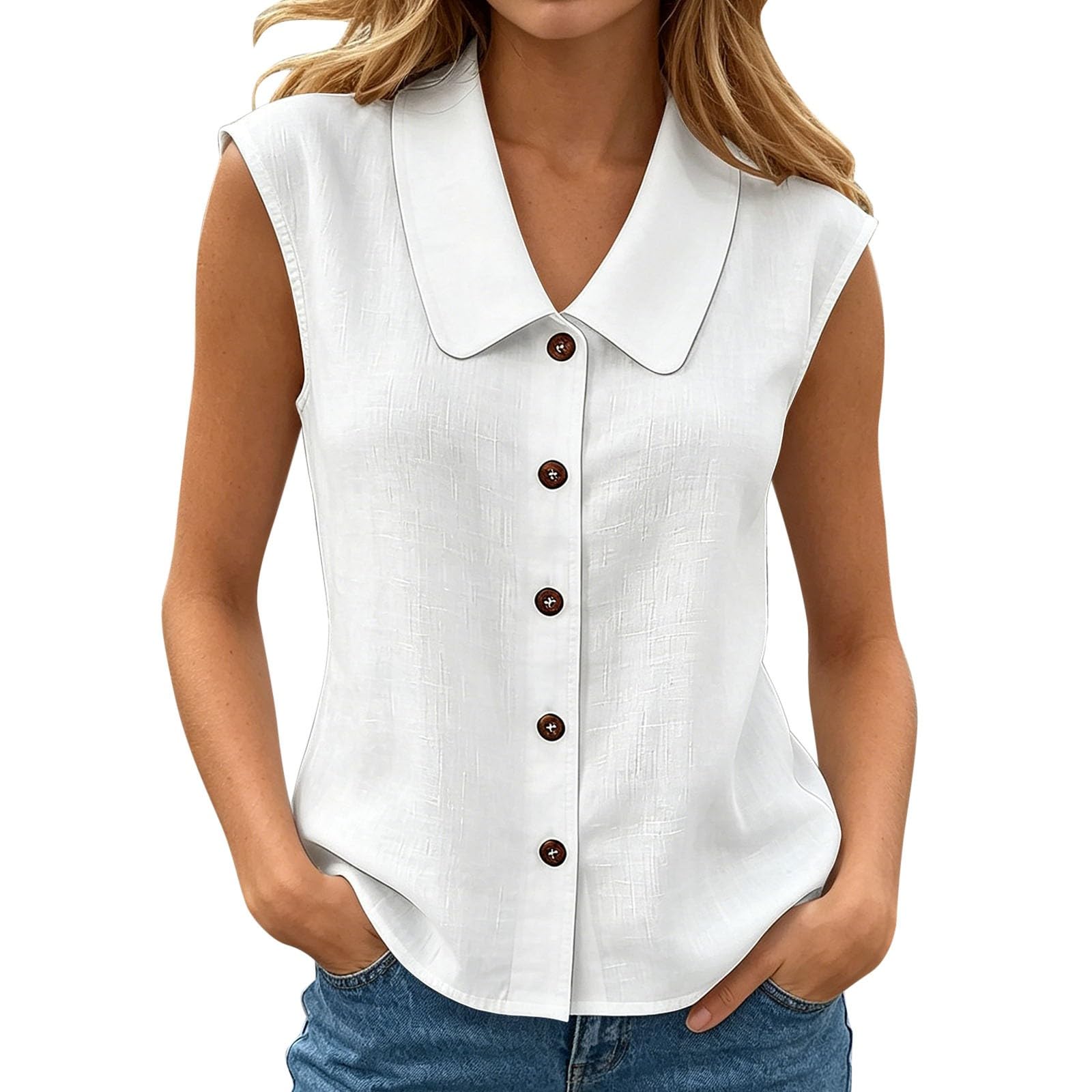 Chemisier Femme Chic et Élégant sans Manches - Chemisiers et Blouses Femme D'Été Coupe Fluide Respirant Col en Revers Bouton Lâche Respirant Couleur Unie Décontracté Tunique Tops pour Tenues Estivale