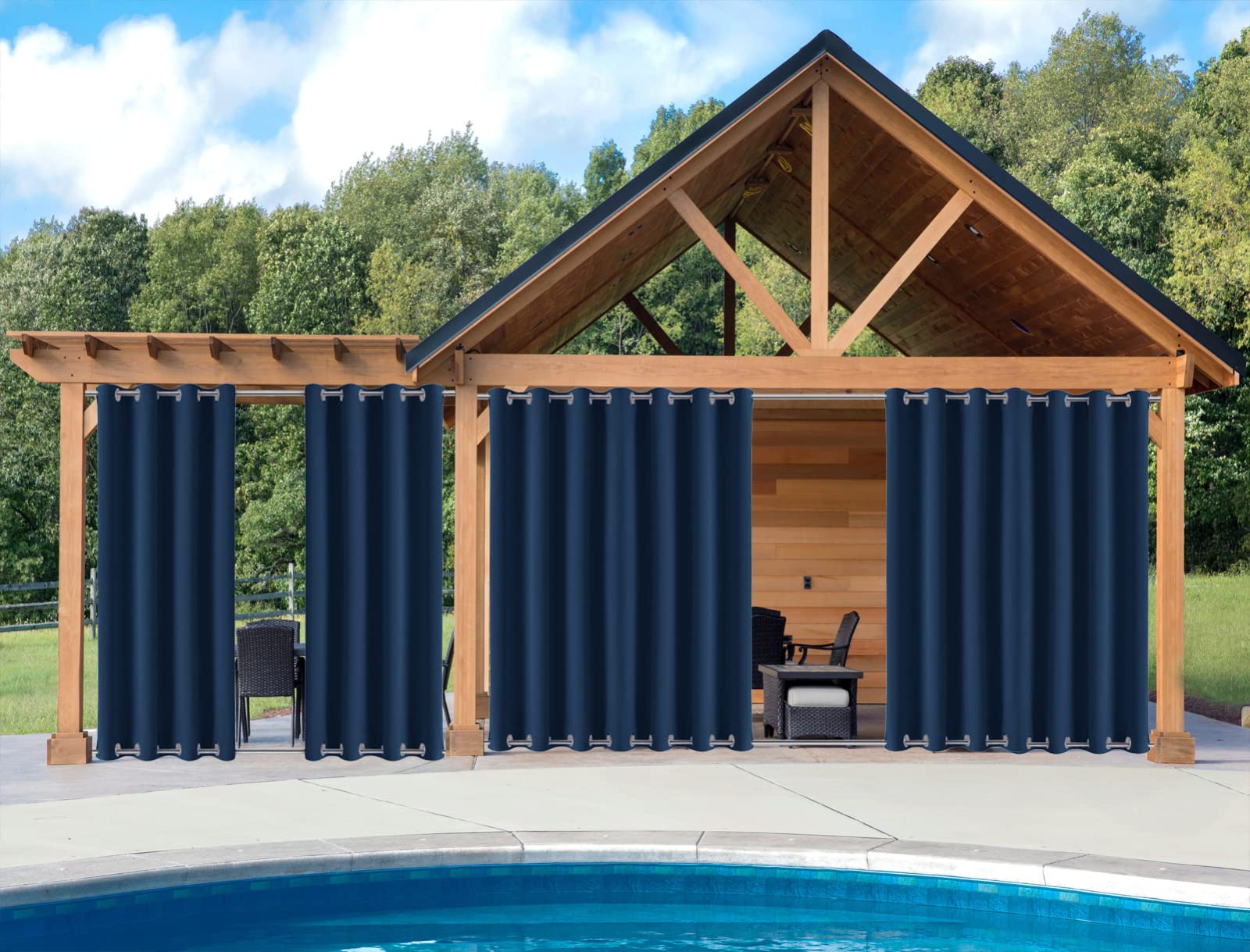 GZQIAWY Outdoor Patio Curtain Weighted Waterproof Drapes Blackout Thermal Insulated Privacy Curtains for Gazebo Porch Balcony Garden [1 Panel,50 in x 95 in (W x L),Dark Blue]
