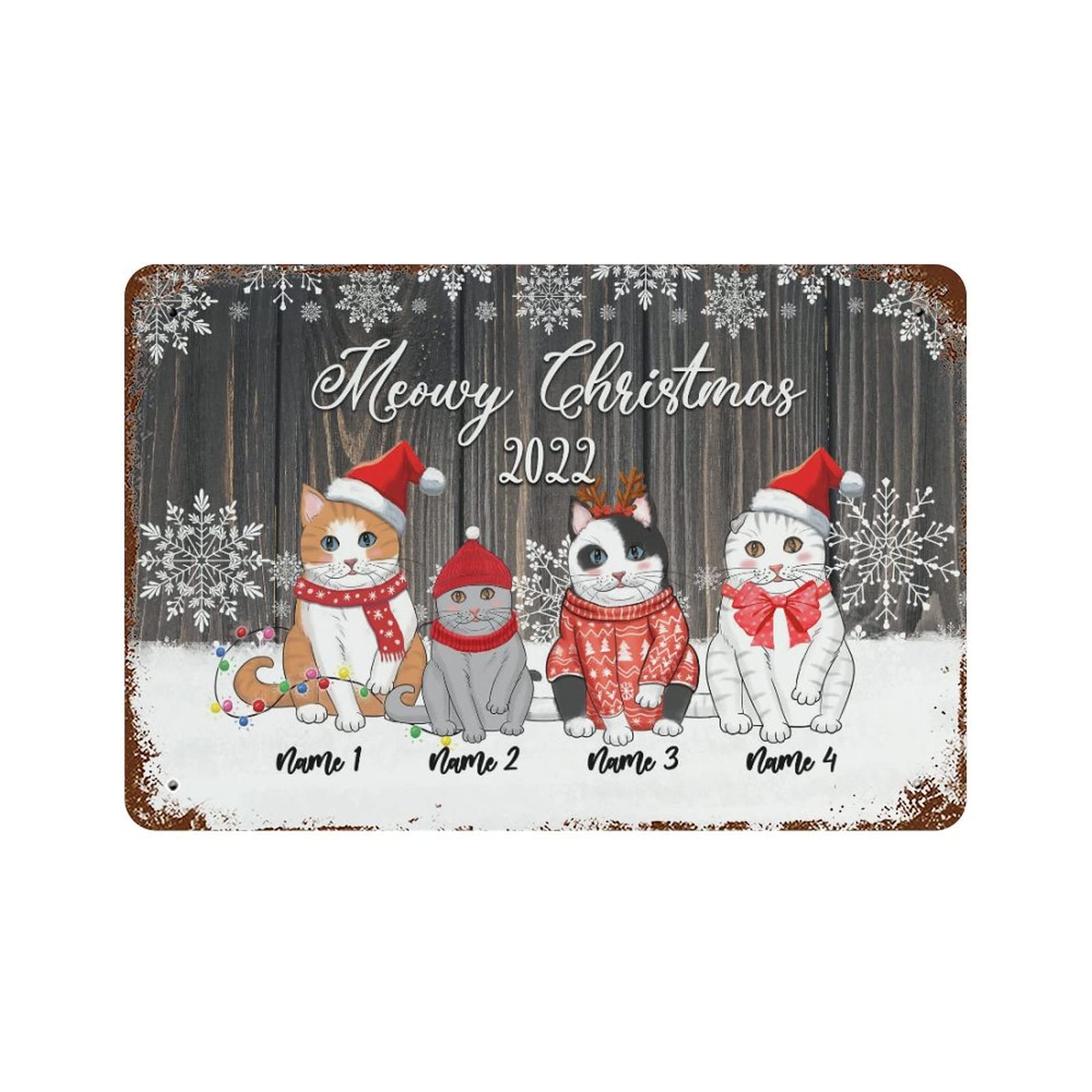Panneau de rue rétro en métal Happy New Year avec chats Meowy pour bar 30x45cm