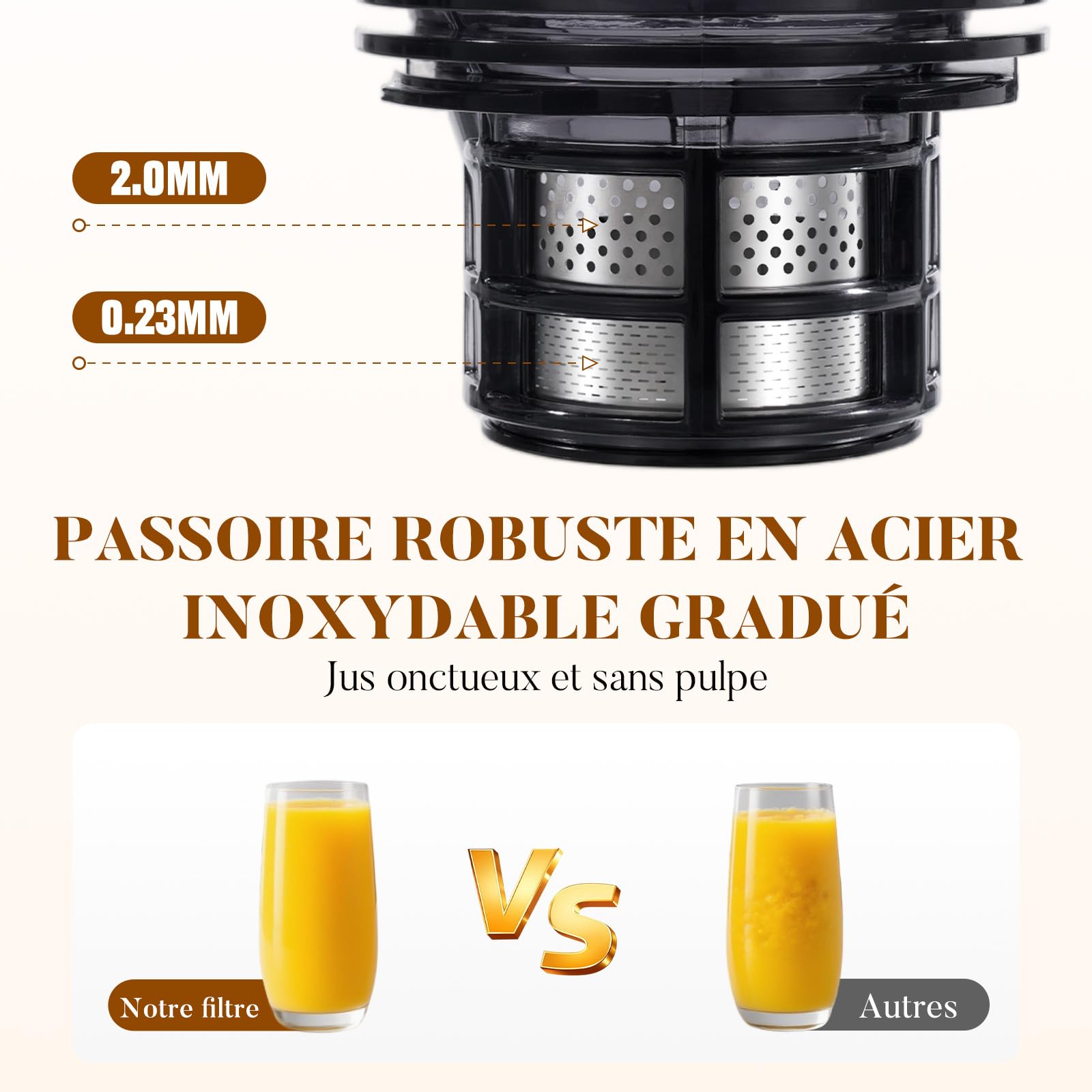 Extracteur de Jus Slow Juicer 130mm 1,9L 250W Marche Avant/Arrière Noir Mat