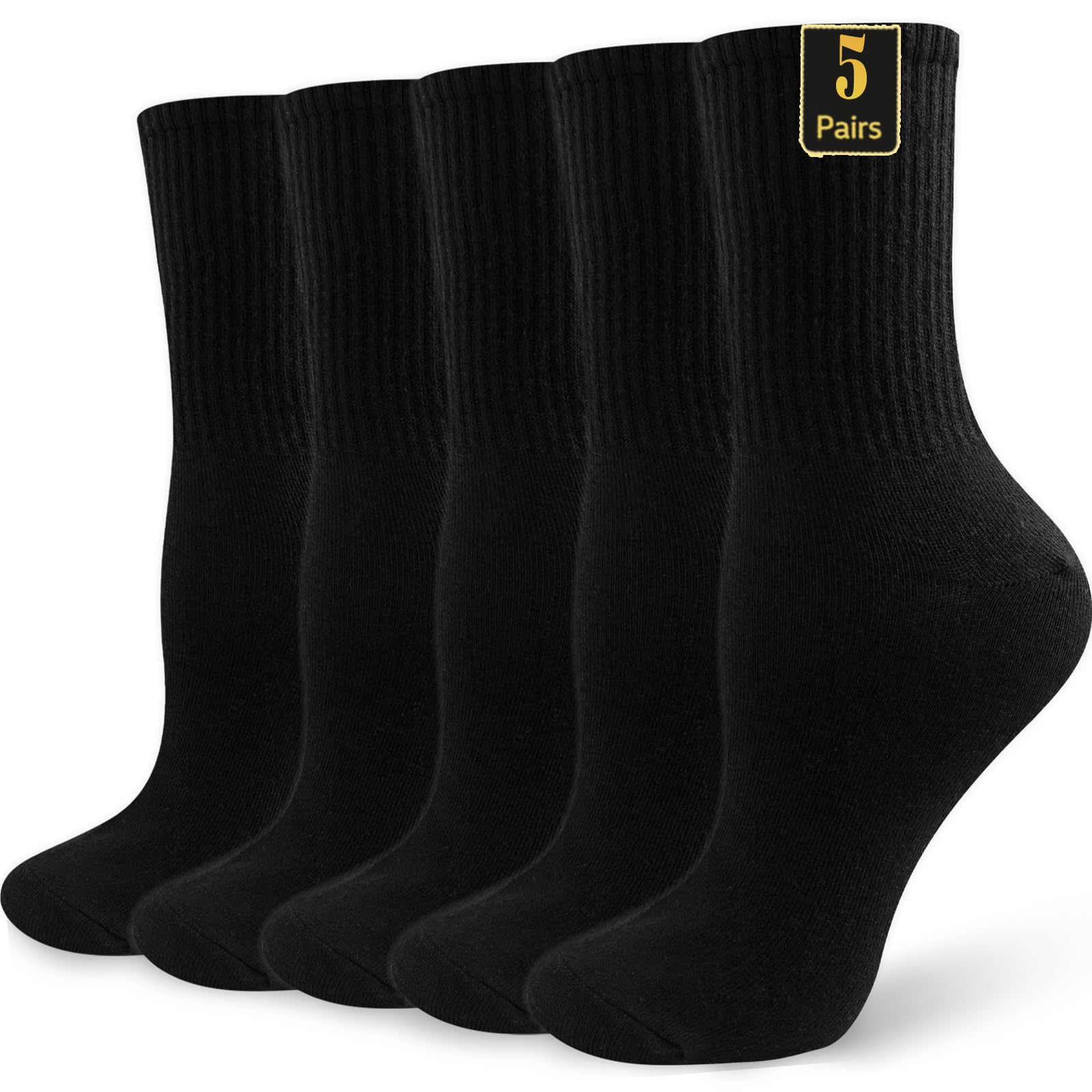 Wamicu Socken Herren Baumwollsocken Atmungaktive Tennissocken 5 Paar Sportsocken Laufsocken Arbeitssocken, EU 47-50 (Schwarz)
