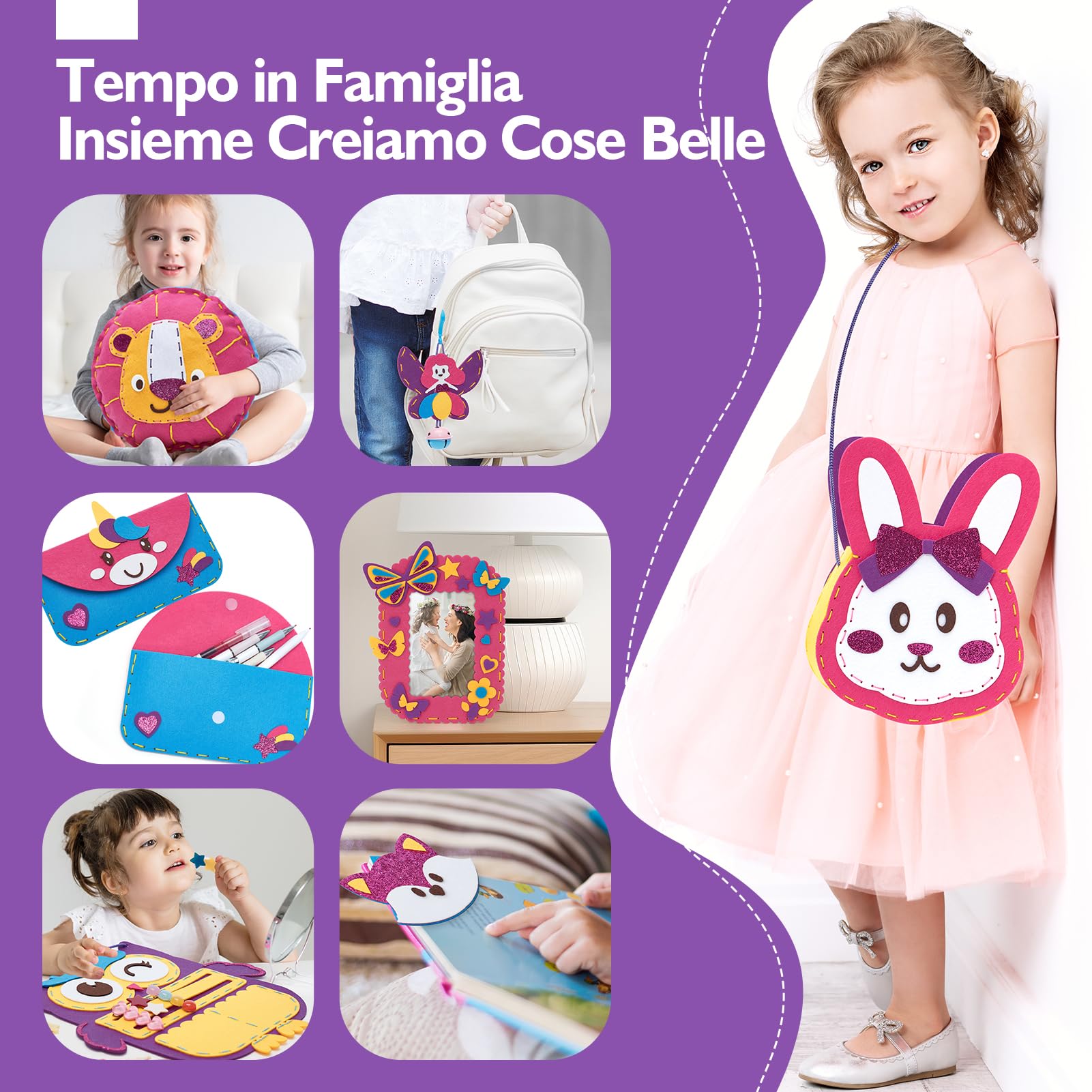 hahaland Kit Cucito Bambina 6-8 Anni, Feltro Fai da Te per Uncinetto Principianti, 8 Semplici Progetti Set Lavoretti Cucitura, Regalo Bambino 6 7 8 9 10 Anno