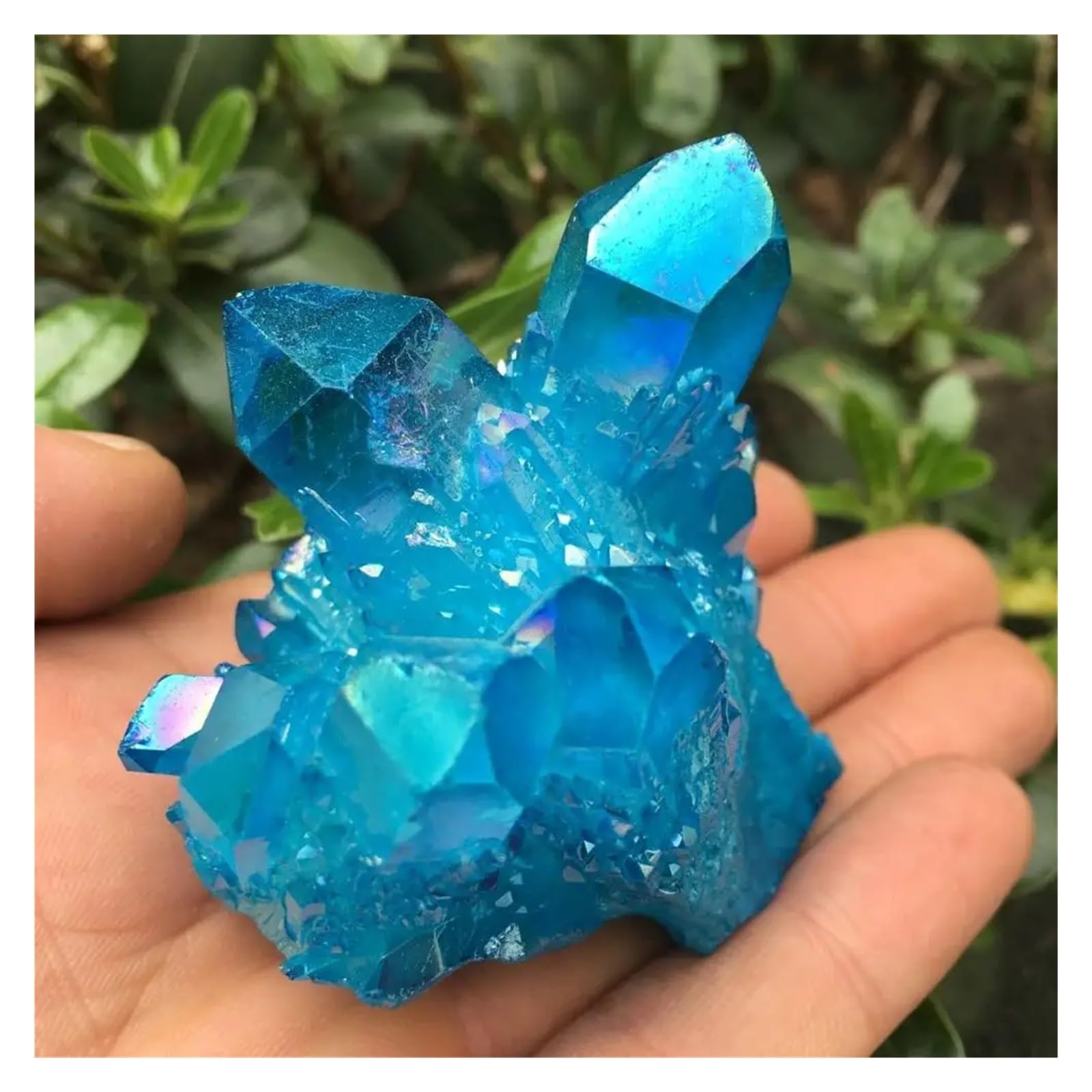 Amas de cristaux anneau d'eau de flamme bleu ciel et quartz bismuth 200g