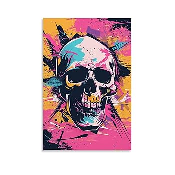 アート・デザイン・音楽 Apocalypse Beauty Horror ContemporaryArt Amazon.com: Vendhui Skull Graffiti Canvas Poster Pink Street