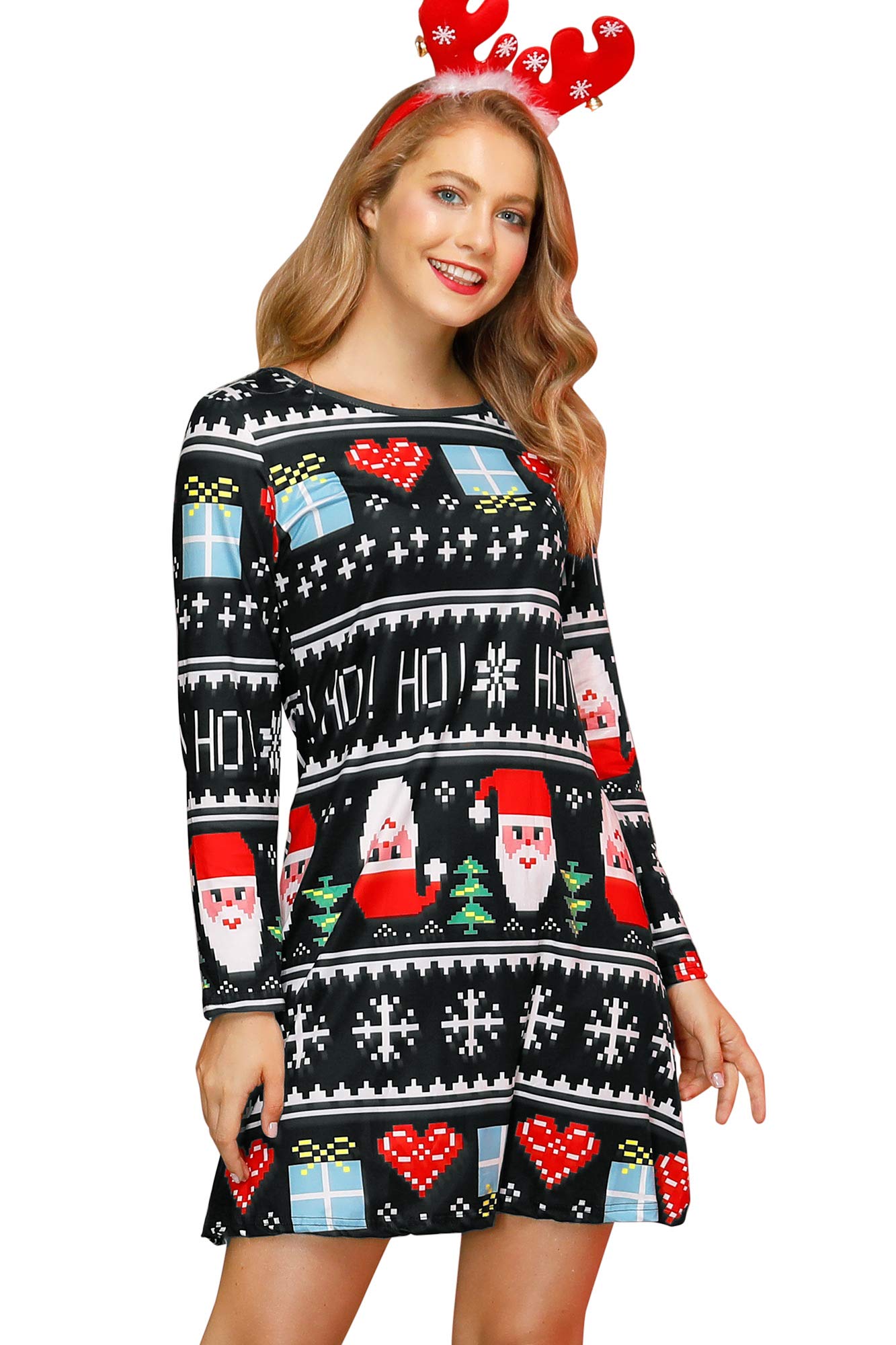 For G and PLWomen's Christmas Printed Tunic Dress Long Sleeve Crewneck Casual Costume
