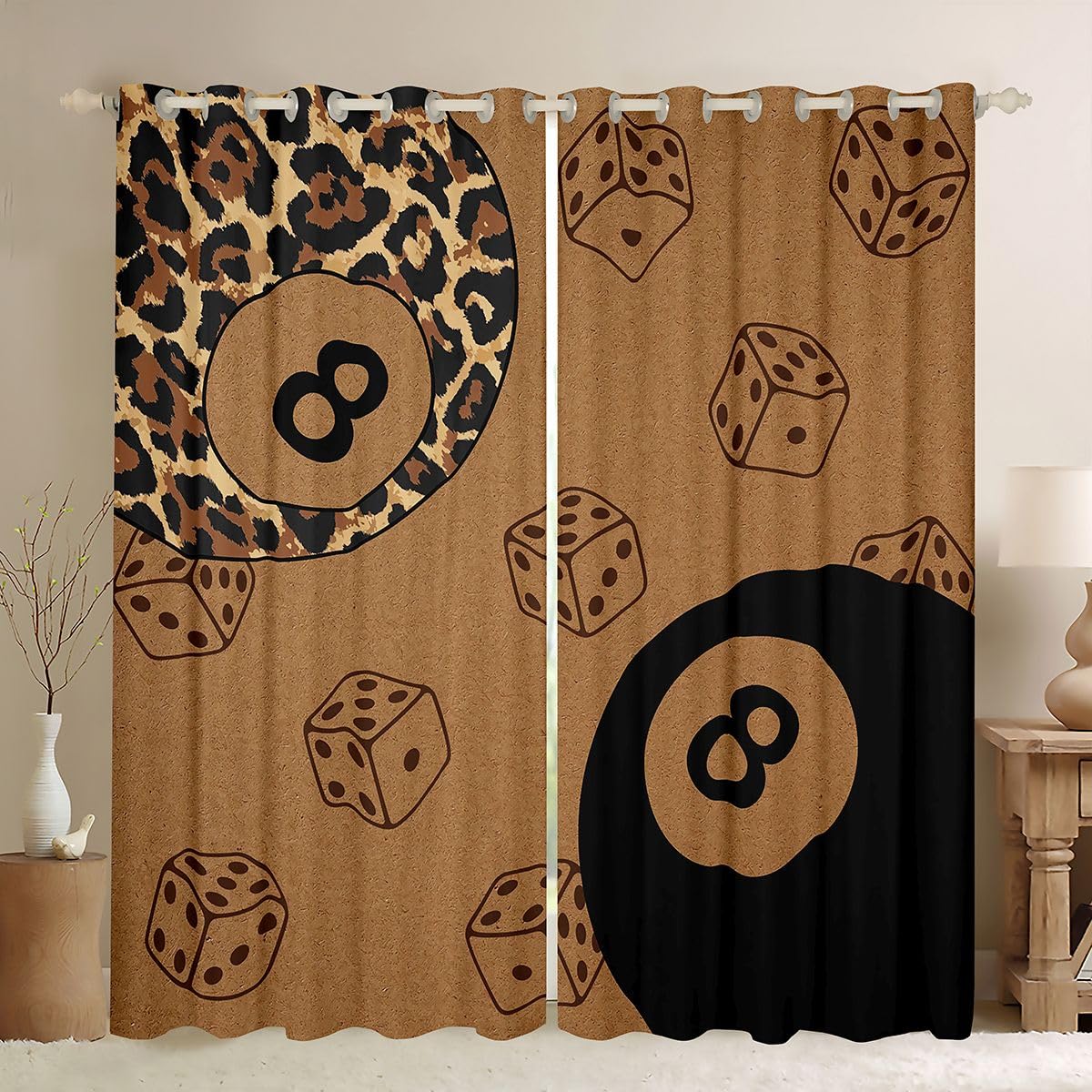 Homewish Funky Y2K modne zasłony okienne, 117 x 137 cm, 2 zestawy paneli – lampart szczęście 8 kul zasłony zaciemniające retro lampart nadruk geparda zasłony okienne księżniczka moda kości