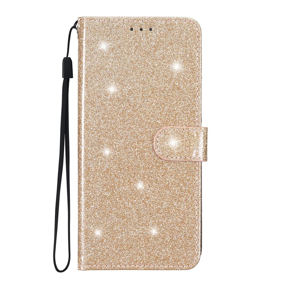 EuoDuo Compatibile con Xiaomi Redmi Note 12 Pro 5G Cover Libro Glitter Custodia Portafoglio Brillantini Magnetica Antiurto con Slot per Schede Donna Ragazza Accessori di Cellulari - Fucsia