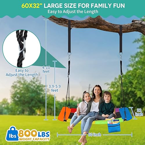 Miniatura 6 de Columpio de árbol de plataforma Skycurve de 800 libras y 60 pulgadas para niños y adultos con bolsillo, columpios de plataforma gigante antiflacidez
