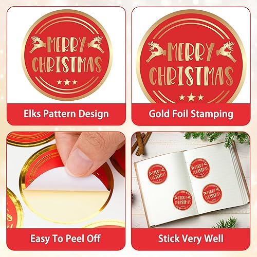 Miniatura 10 de Anwyll Calcomanías navideñas, calcomanías de alegría de felicidades, calcomanías de Navidad, 120 calcomanías de luces navideñas de 2 pulgadas,