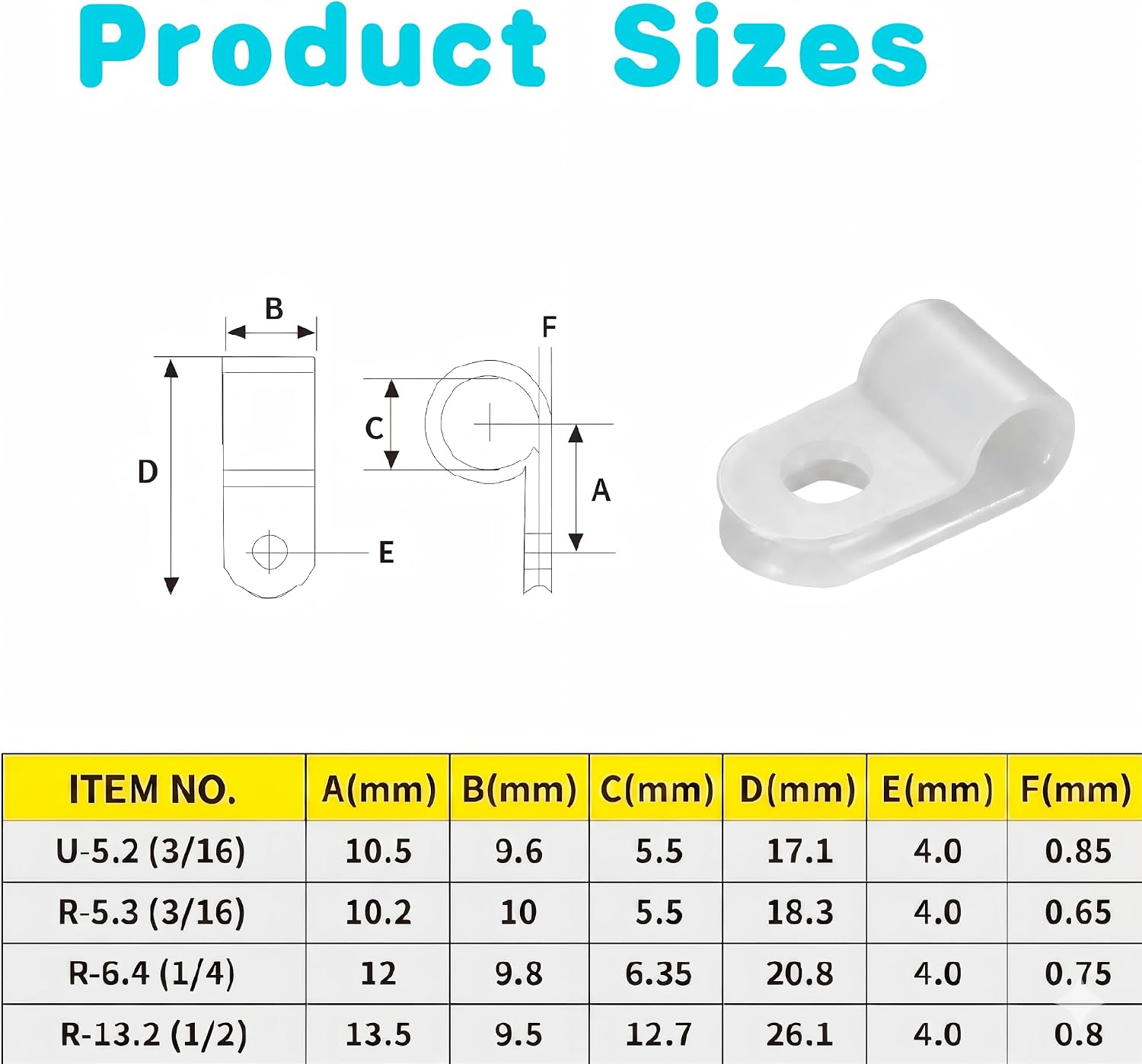 200 PCS 1/4" White Nylon R-Type Cable Clamps, Plastic Screw Mount Wire Clips for Cable Management, Electrical Cord Fasteners for Ethernet, Automotive Wiring, Home Office Organization image 2