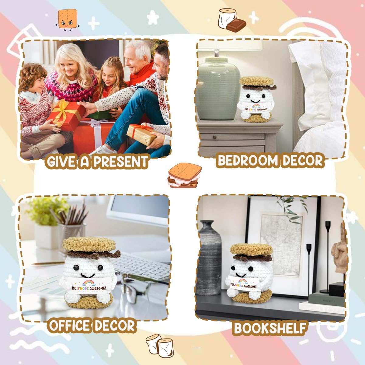 Tiny Detalles Mothers Day Positive Smores Crochet 2026, Inspirational Gifts for Women Men on Birthday, Retirement, Christmas, Daycare Mothers Day Gifts for Mom, Sisters, Family