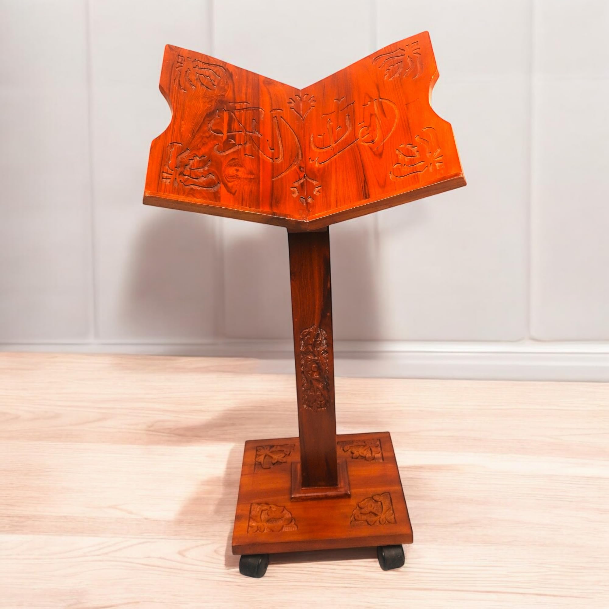 Holy Book Stand | Premium Teak Wood [Original Saagwaan] Adjustable Book Reading Stand | Handcrafted Quran Rehal | Height 90 cm | Suitable for Sitting and Reading on Chair or Bed-image-33