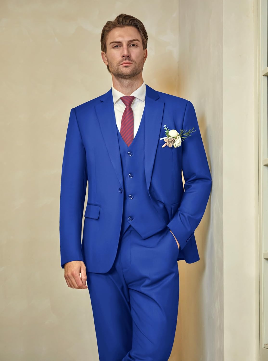 WULFUL Men’s Slim Fit Suit One Button 3-Piece Blazer Dress Business Wedding... - Picture 72 of 257